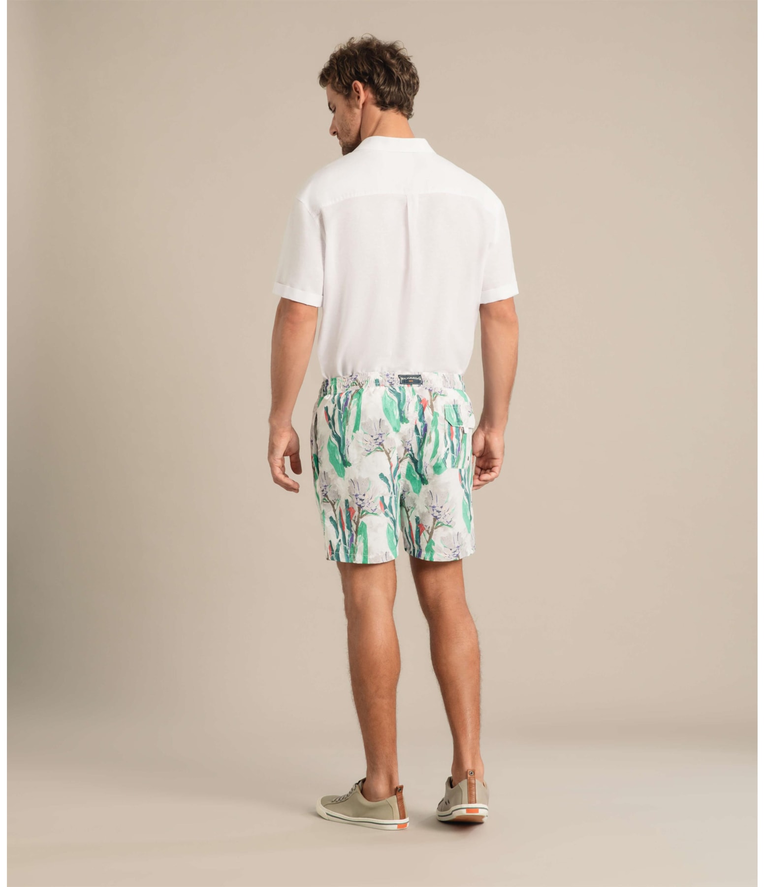 Beach Short Canvas Flower Regular Branco