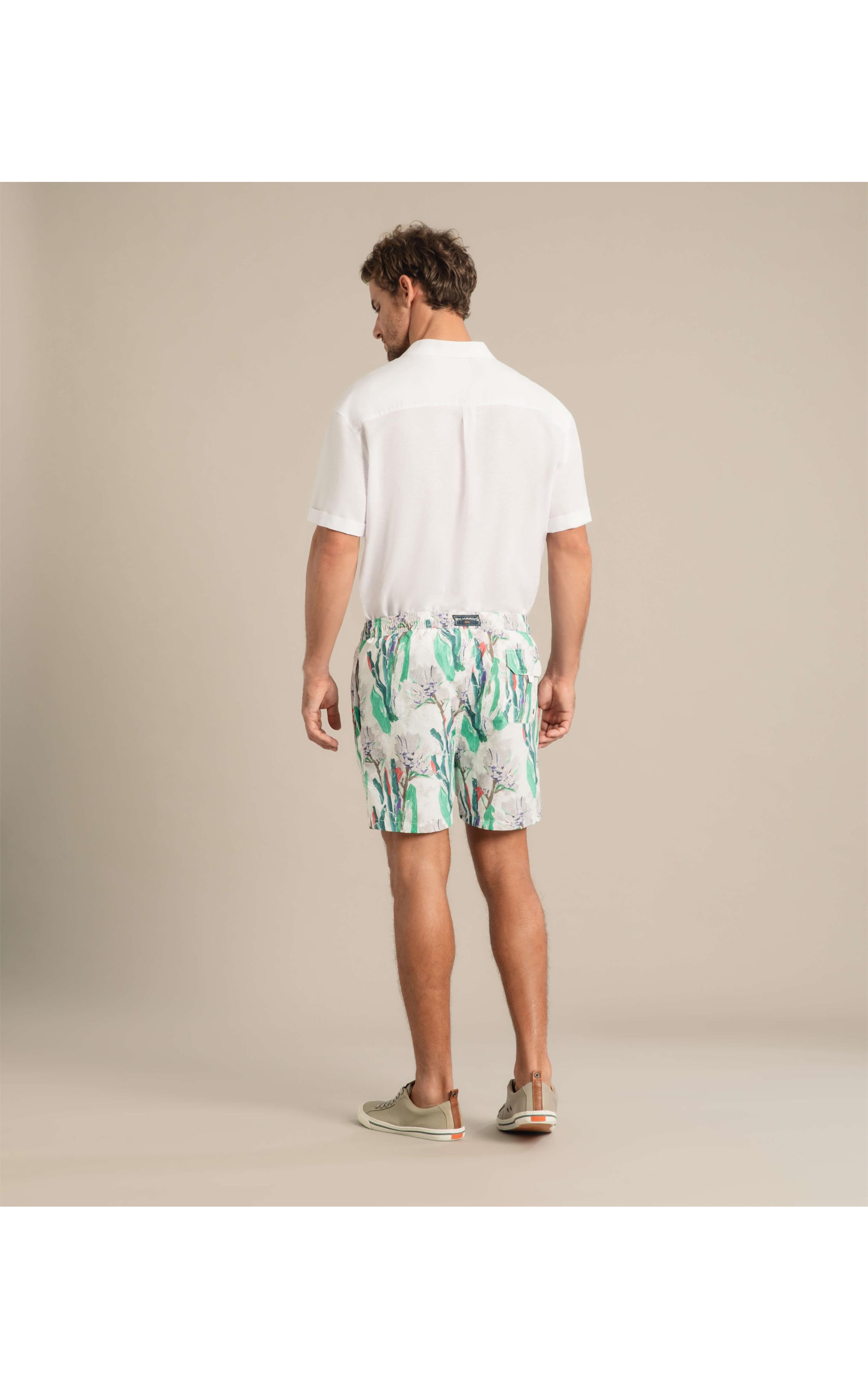 Beach Short Canvas Flower Regular Branco