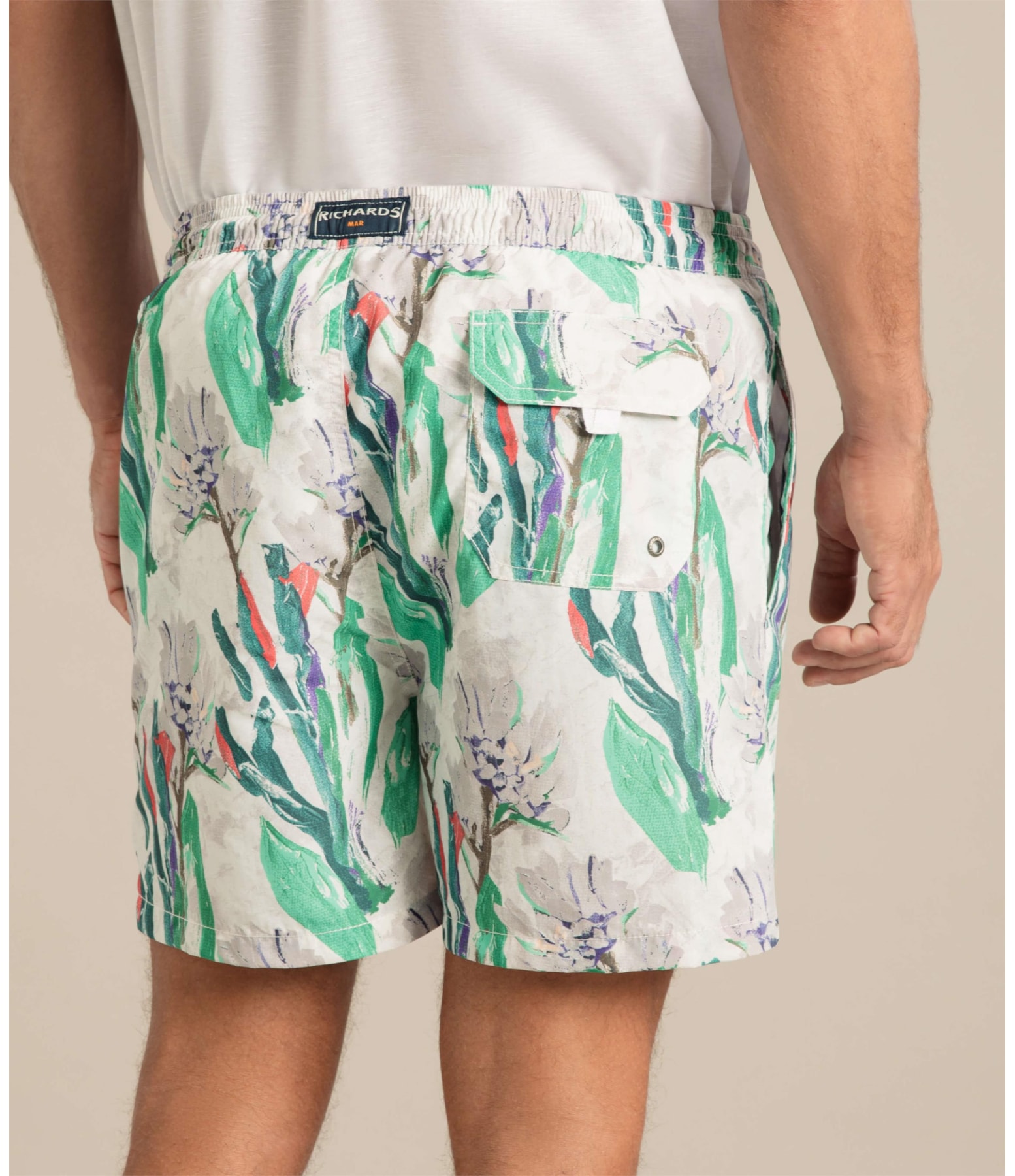 Beach Short Canvas Flower Regular Branco