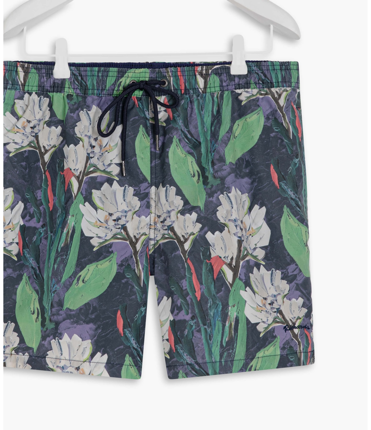 Beach Short Canvas Flower Regular Marinho