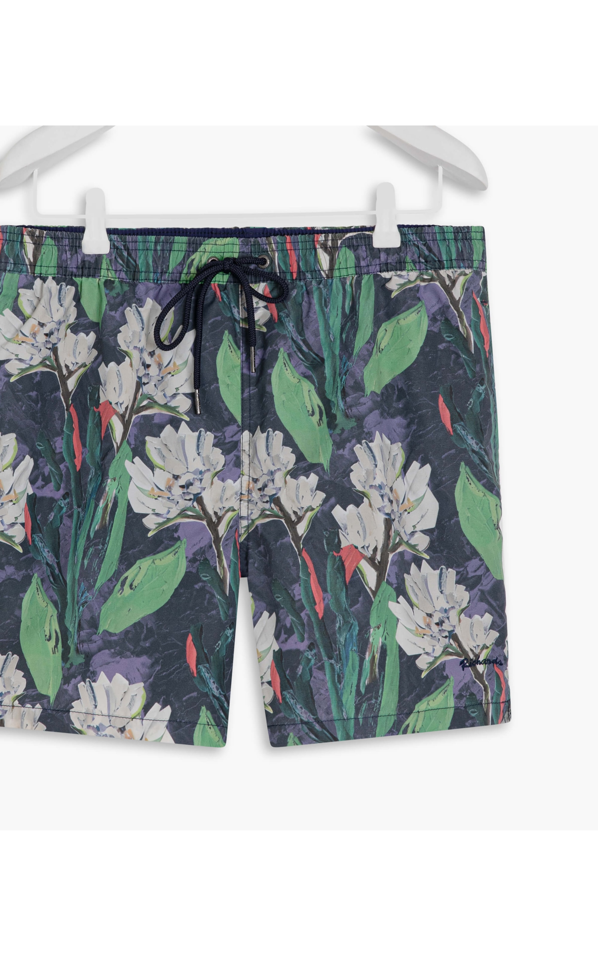 Beach Short Canvas Flower Regular Marinho