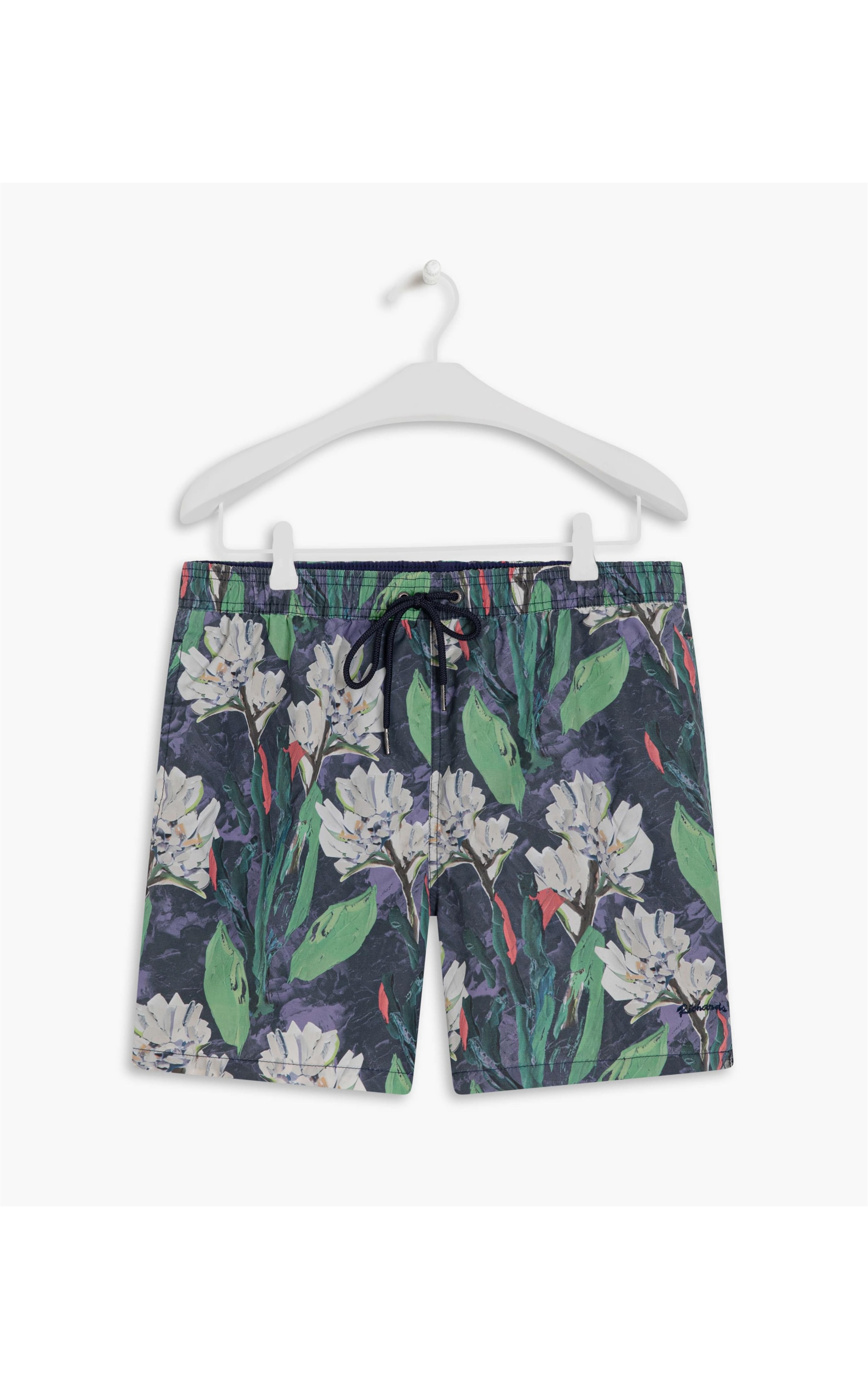 Beach Short Canvas Flower Regular Marinho