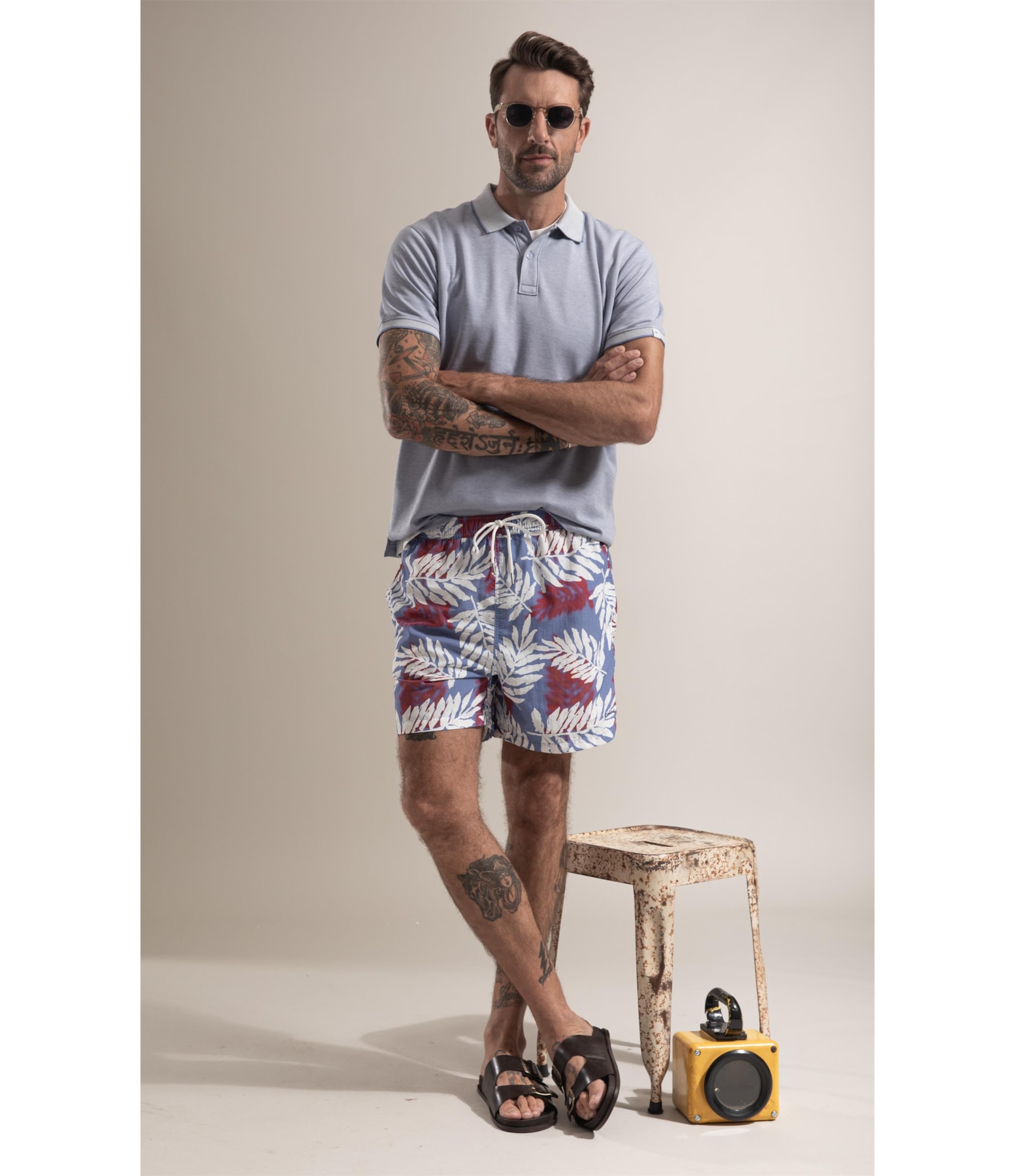 Beach Short Feuillage Azul Claro