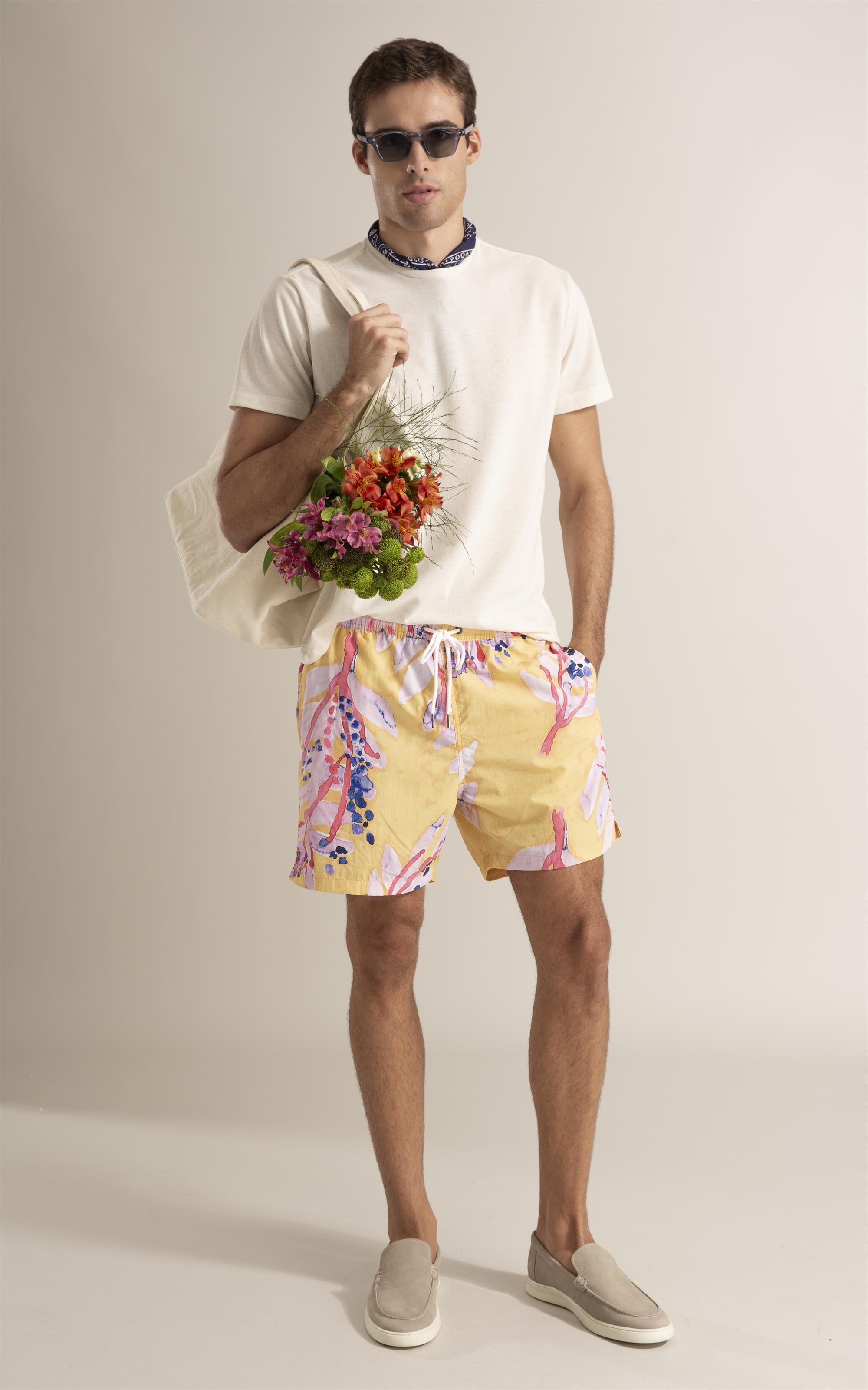 Beach Short Floral Brush Amarelo