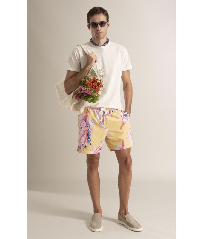 Beach Short Floral Brush Amarelo
