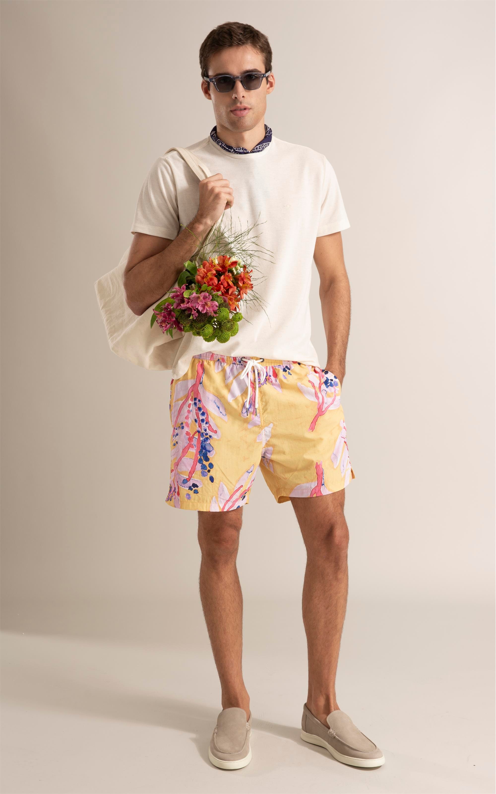 Beach Short Floral Brush Amarelo