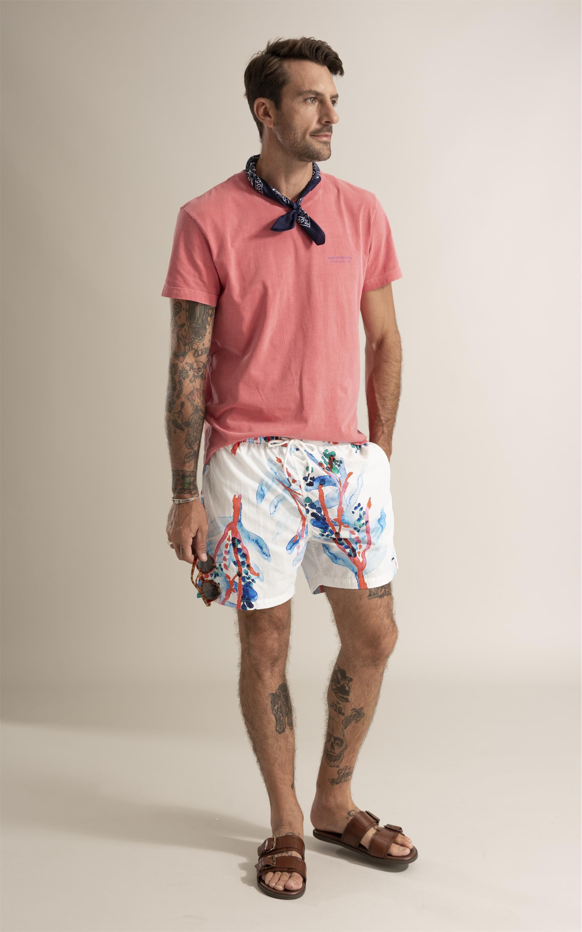 Beach Short Floral Brush Branco
