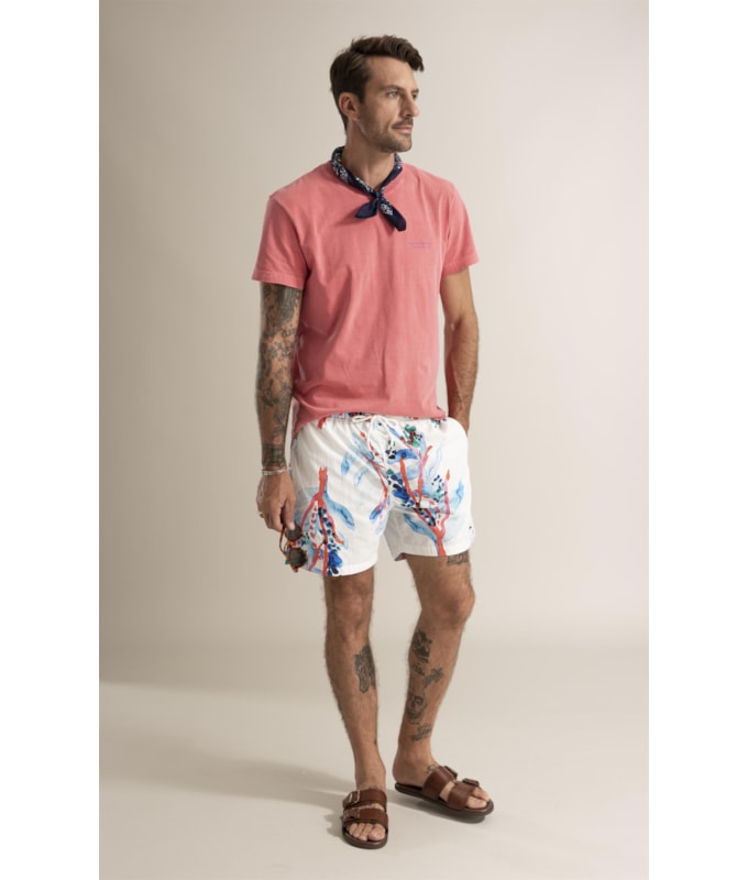 Beach Short Floral Brush Branco