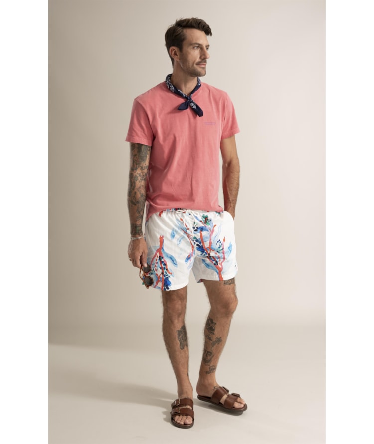 Beach Short Floral Brush Branco