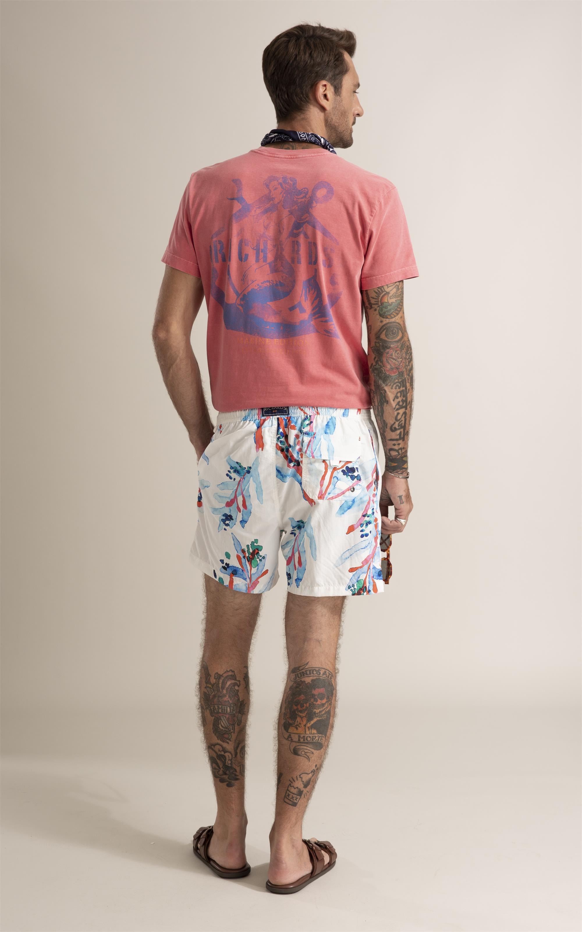 Beach Short Floral Brush Branco