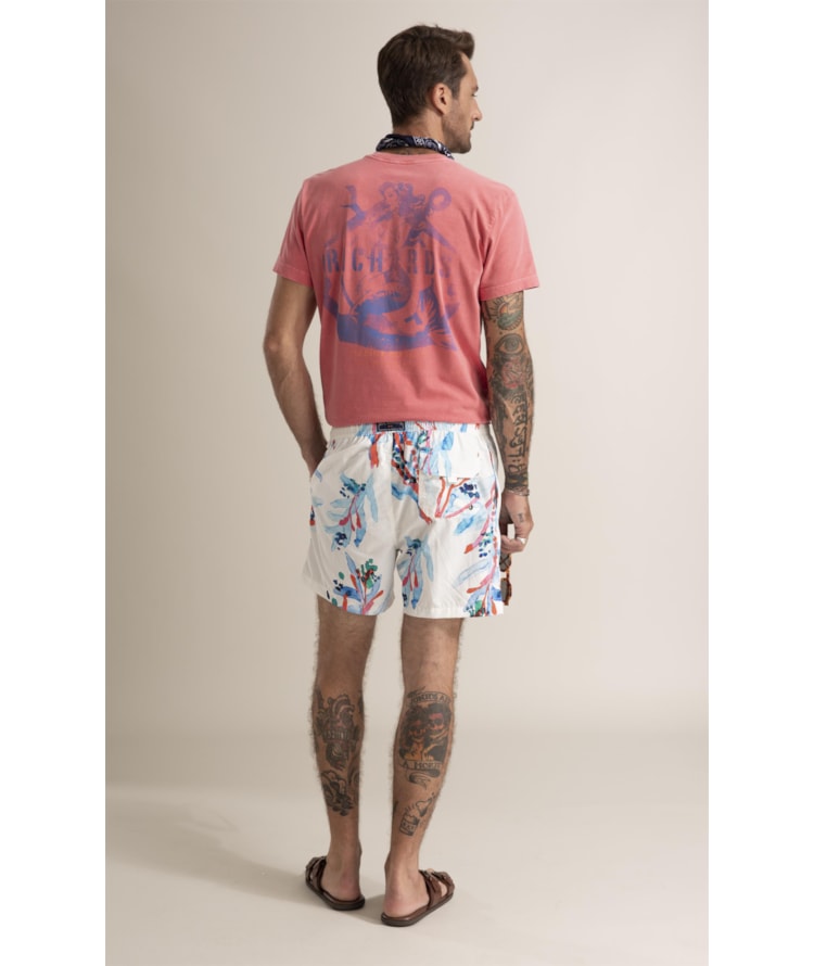 Beach Short Floral Brush Branco