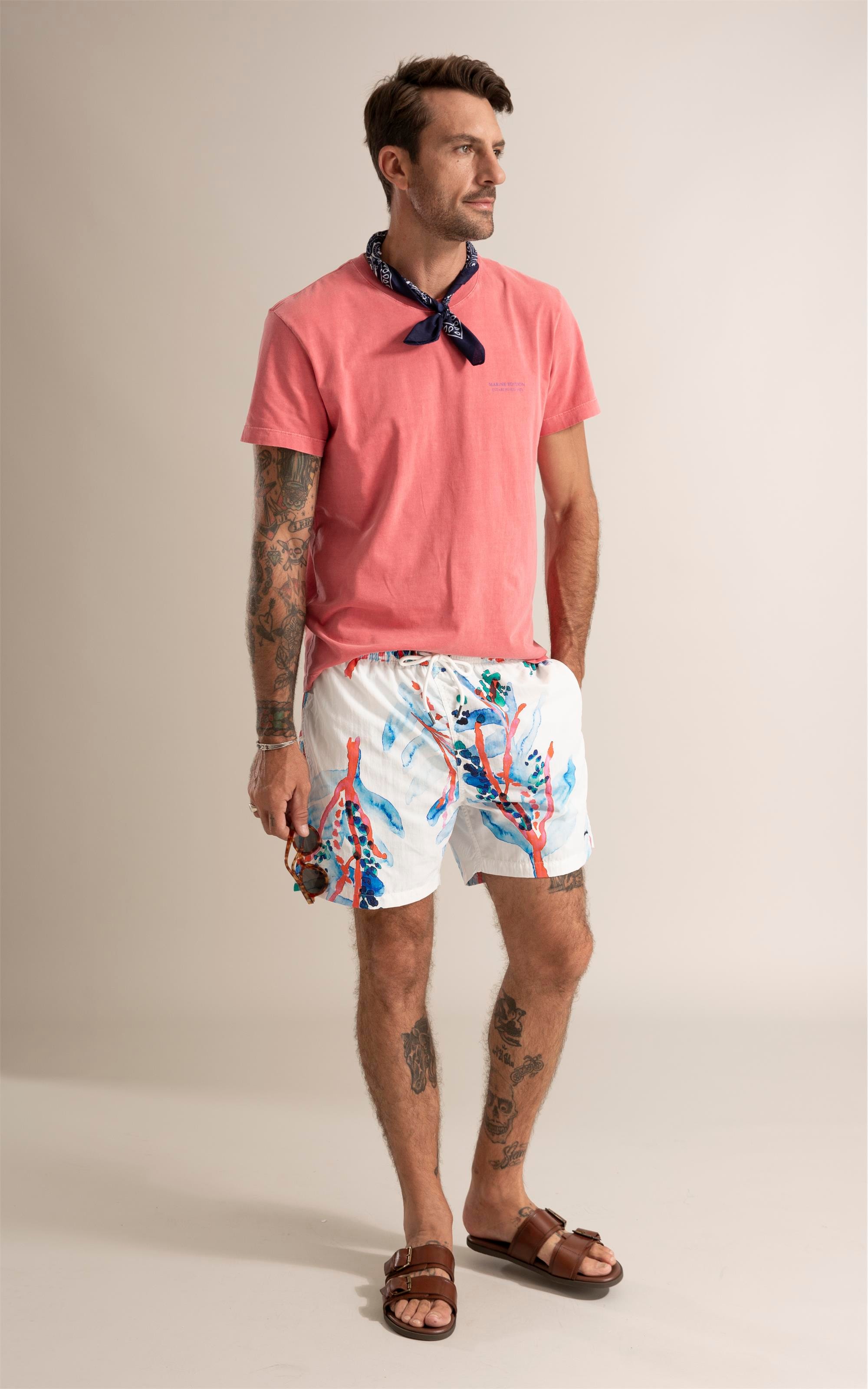 Beach Short Floral Brush Branco
