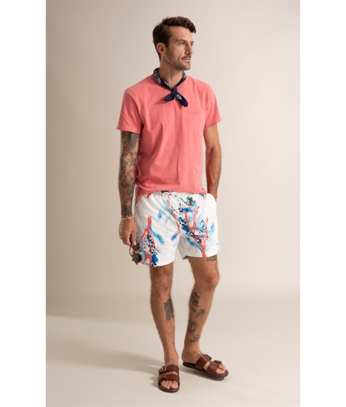 Beach Short Floral Brush Branco