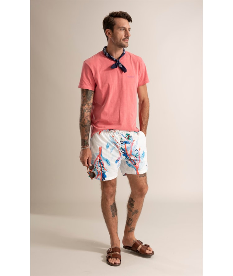Beach Short Floral Brush Branco