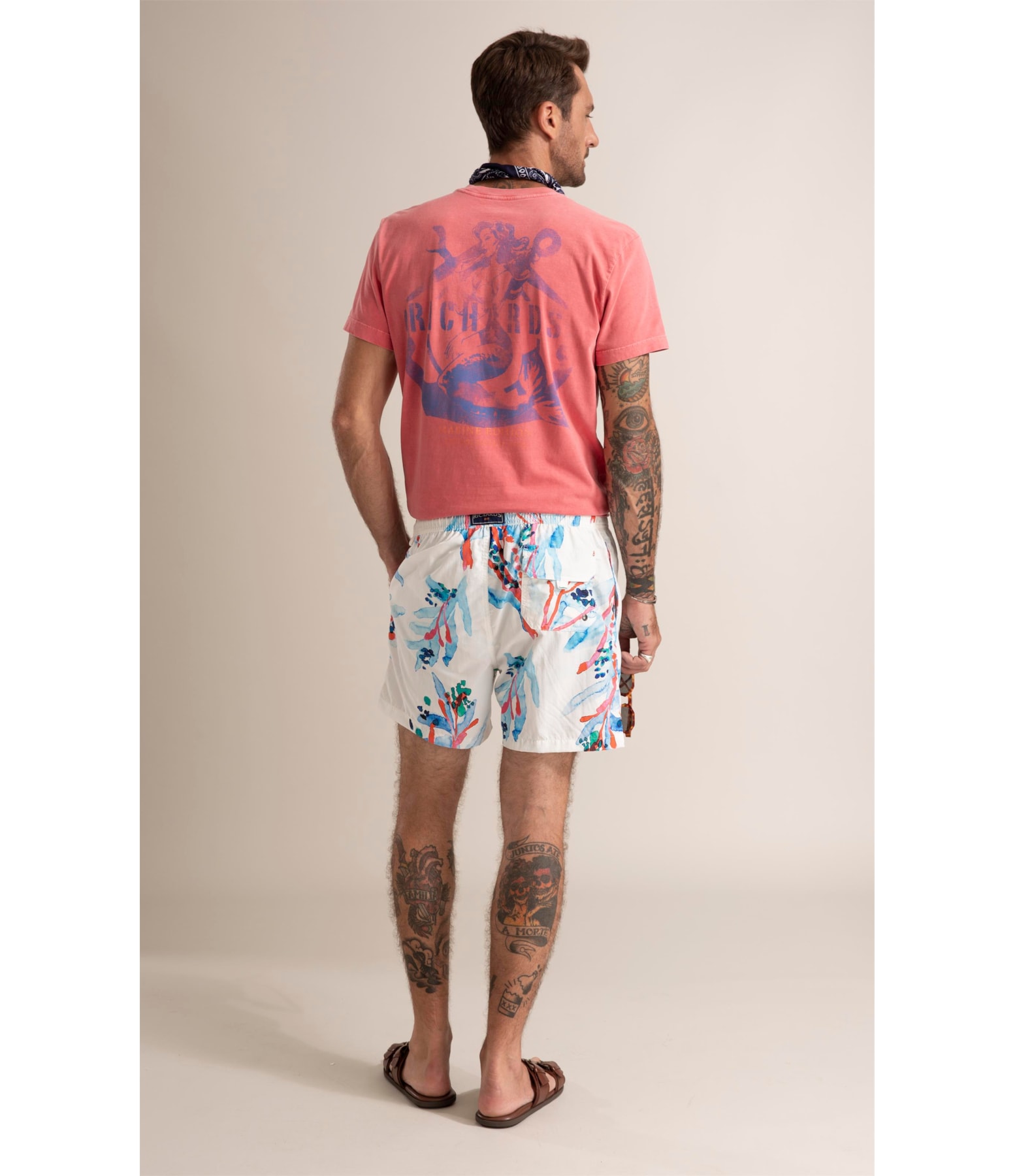 Beach Short Floral Brush Branco