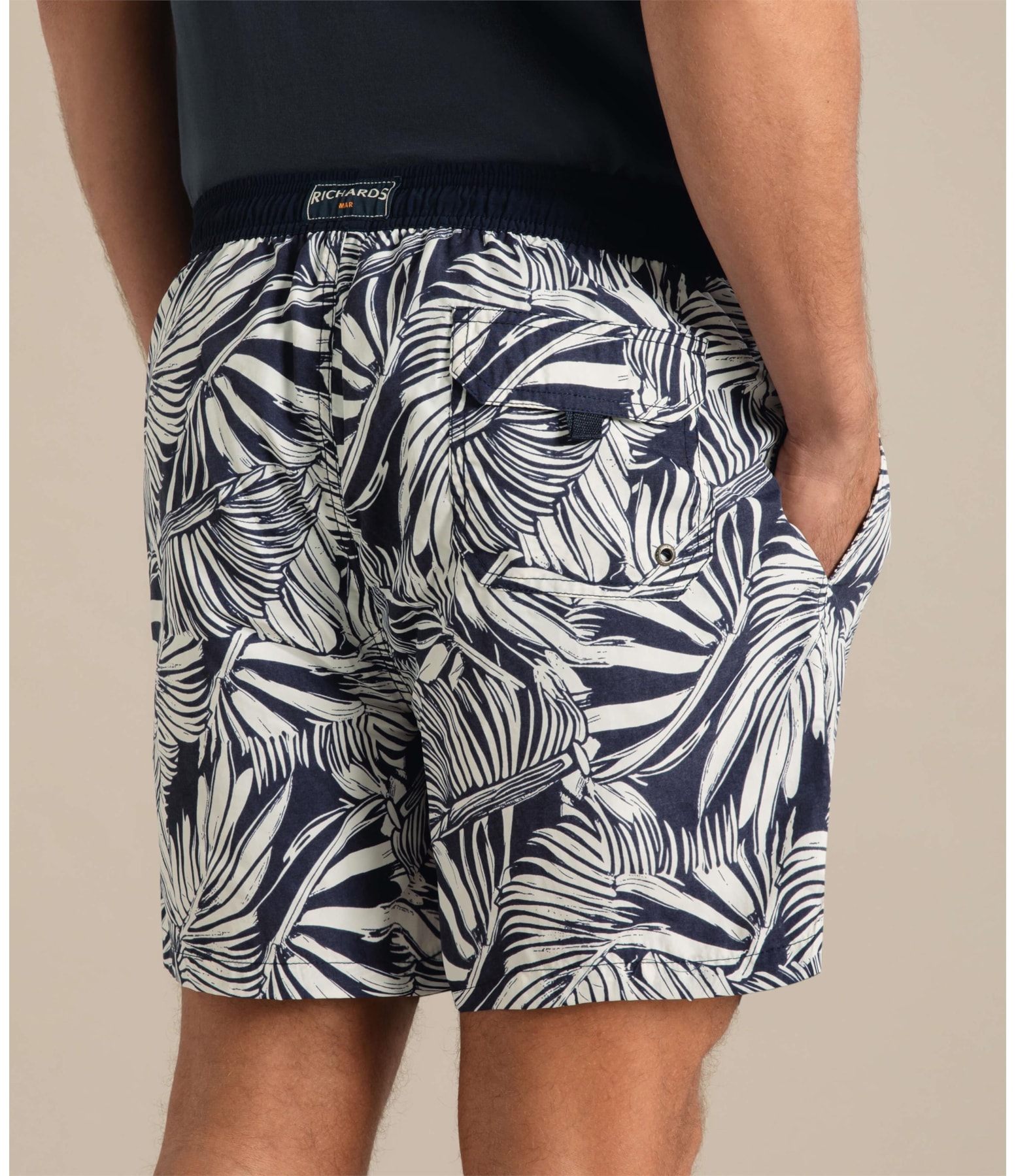 Beach Short Folhas Grey Regular Marinho