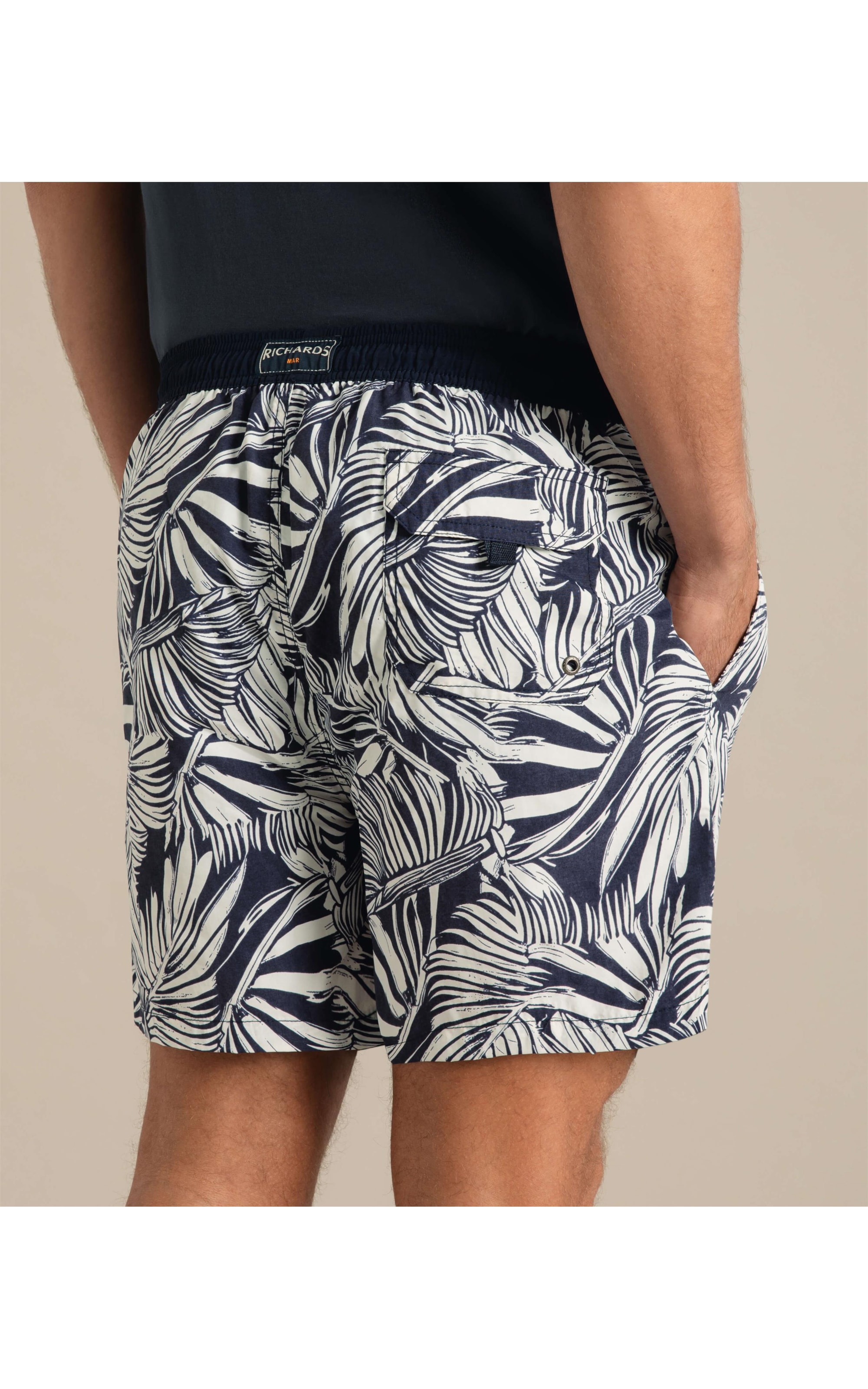 Beach Short Folhas Grey Regular Marinho