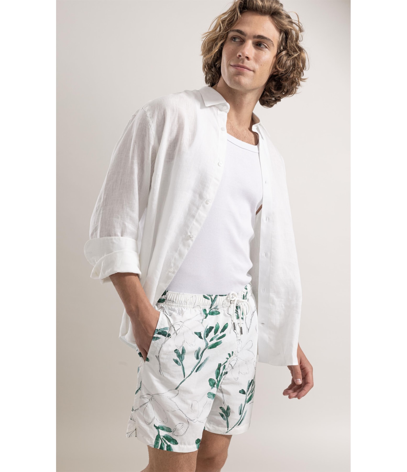 Beach Short Pencil Bloom Regular Branco