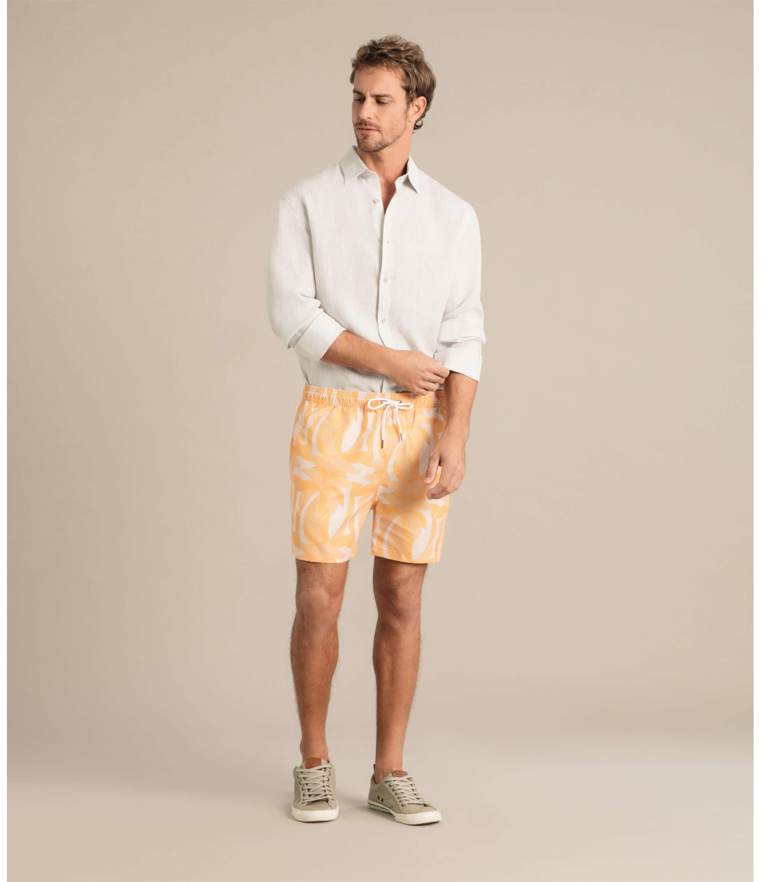 Beach Short Pop Palms Regular Amarelo