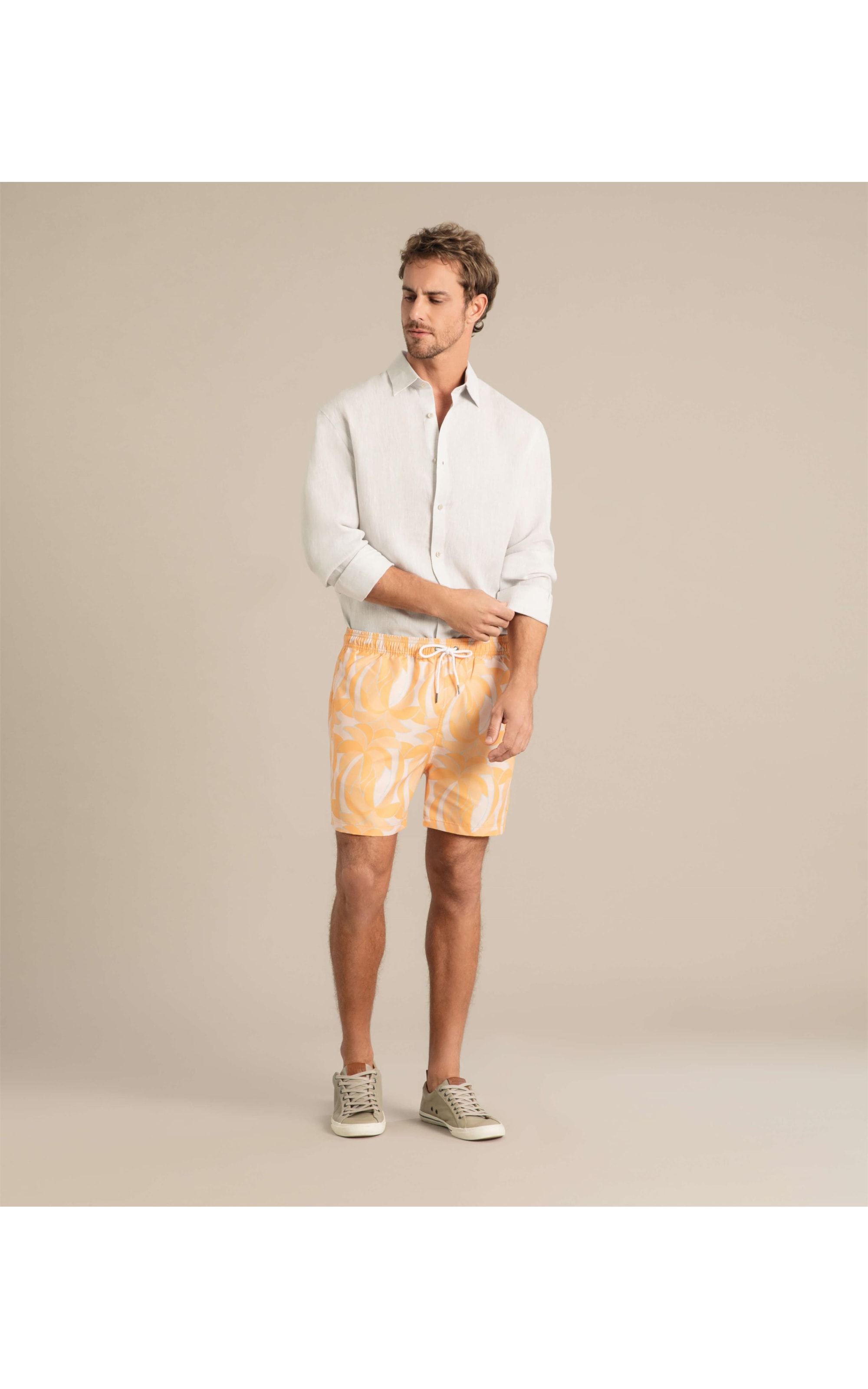Beach Short Pop Palms Regular Amarelo