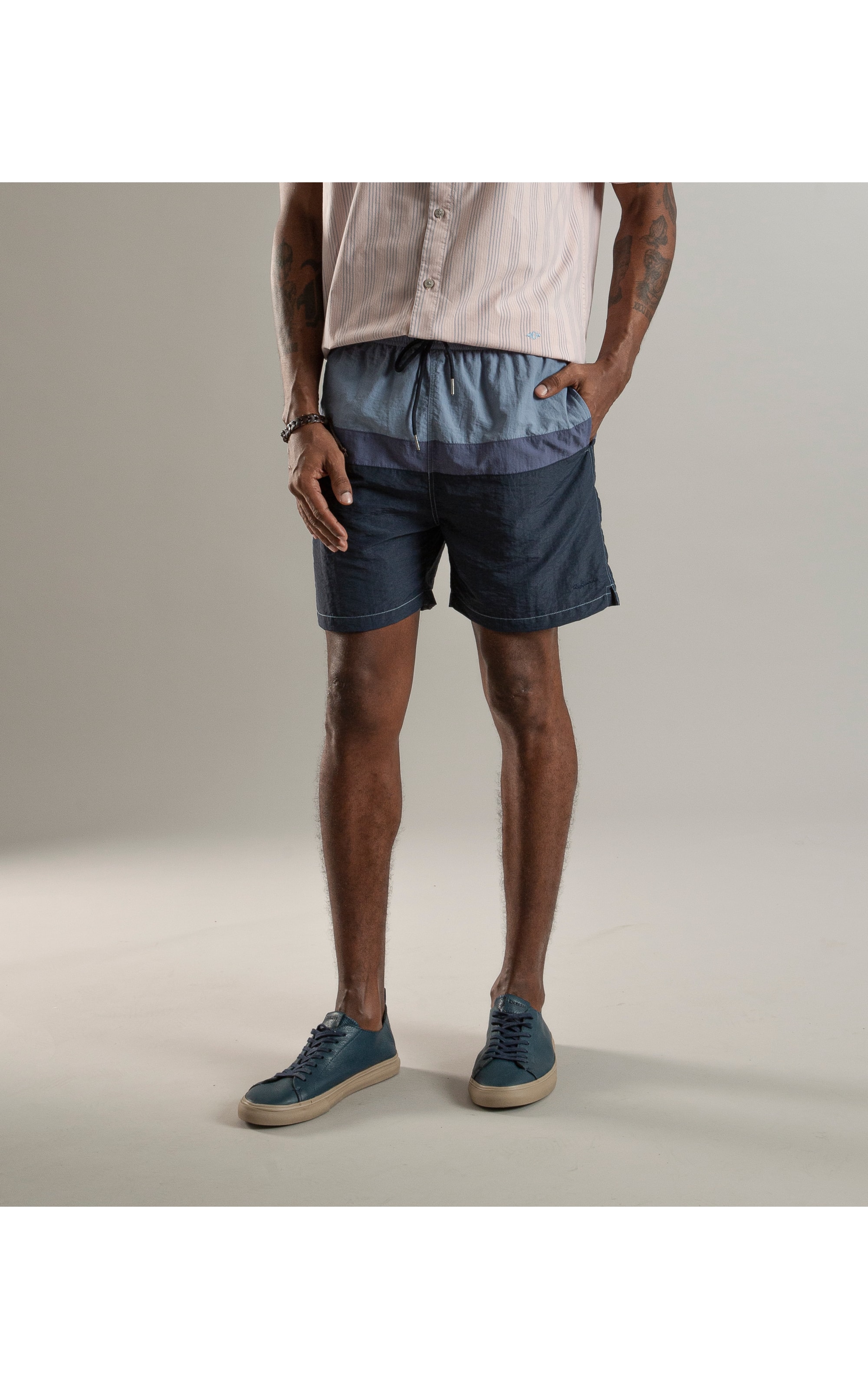 Beach Short Stripes Crumpled Azul Jeans
