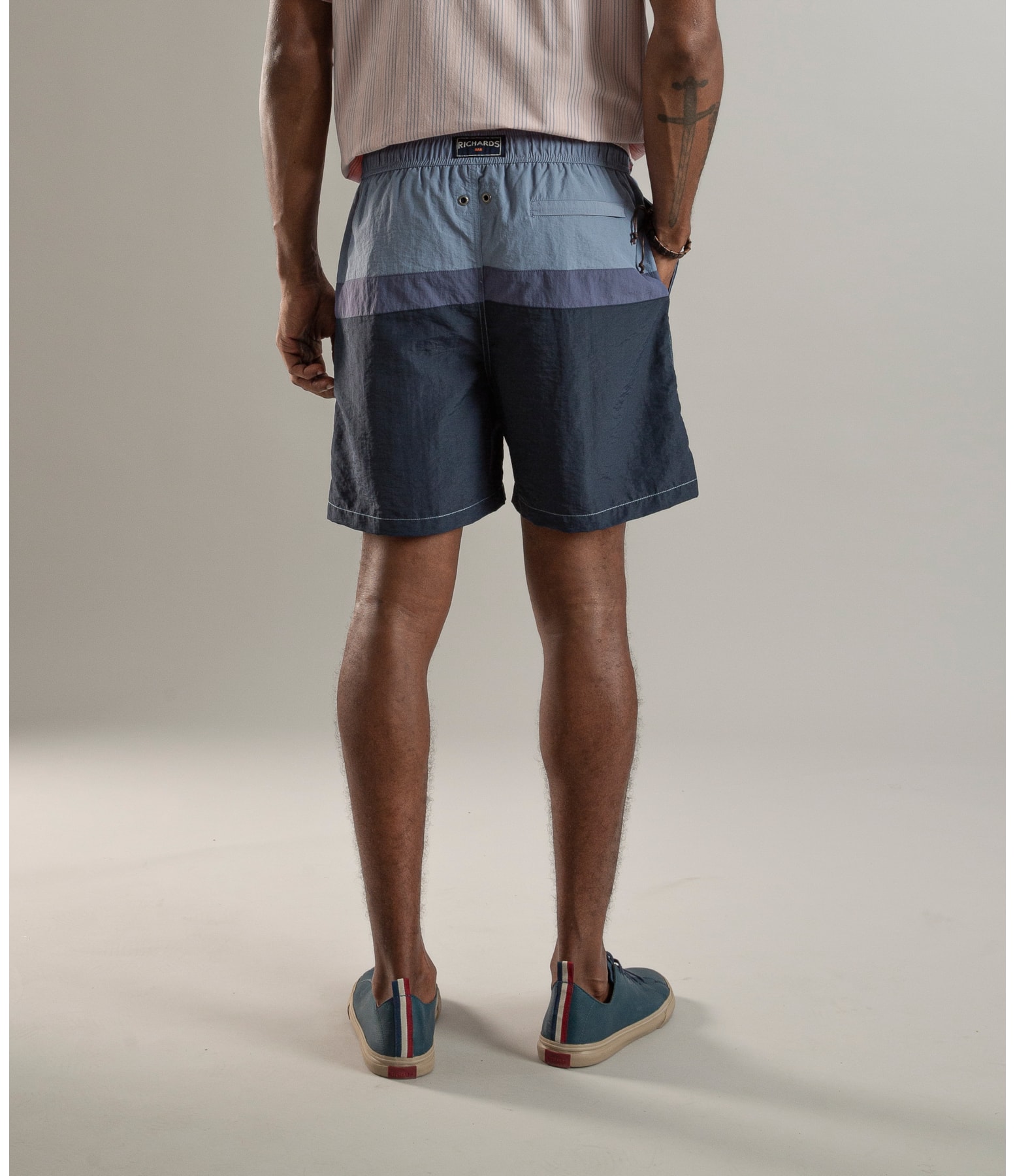 Beach Short Stripes Crumpled Azul Jeans