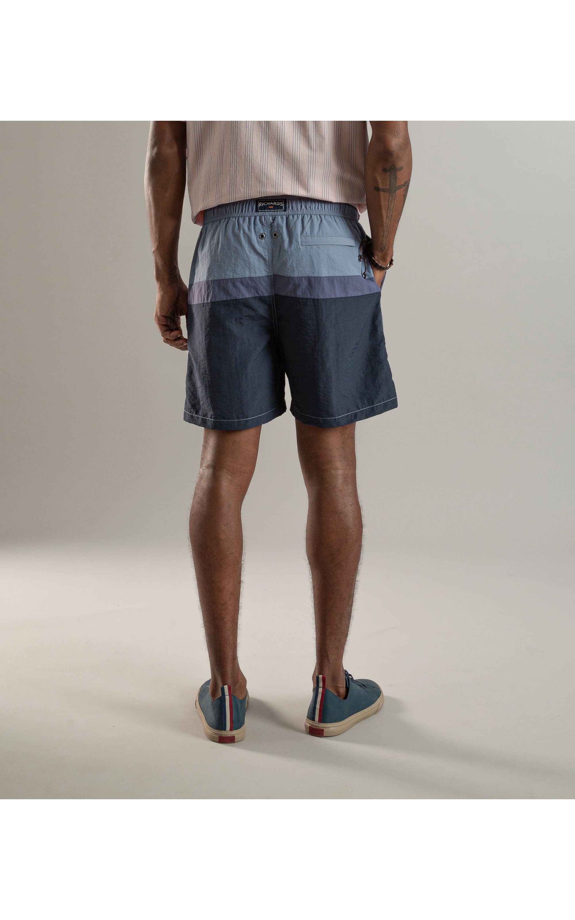 Beach Short Stripes Crumpled Azul Jeans