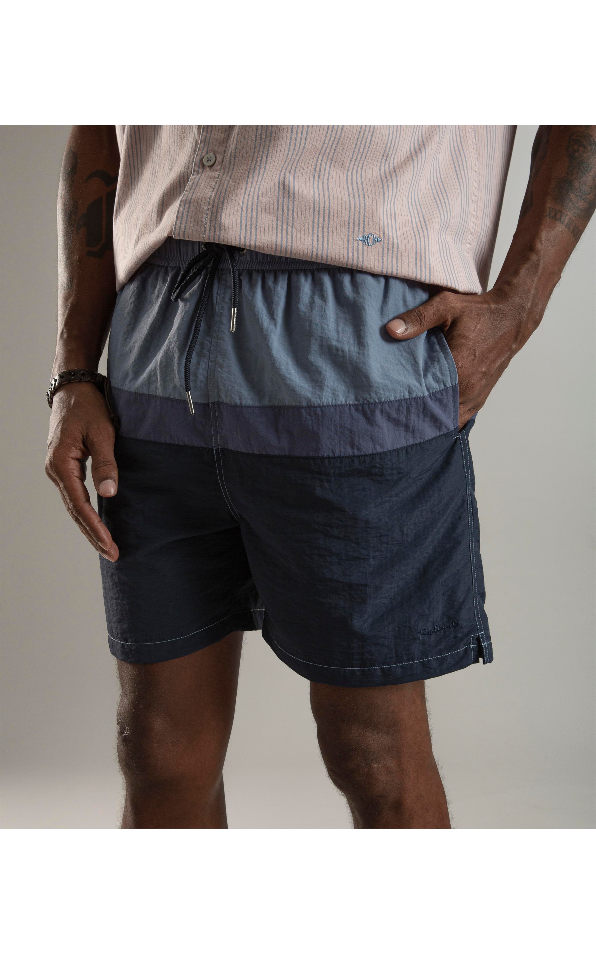 Beach Short Stripes Crumpled Azul Jeans