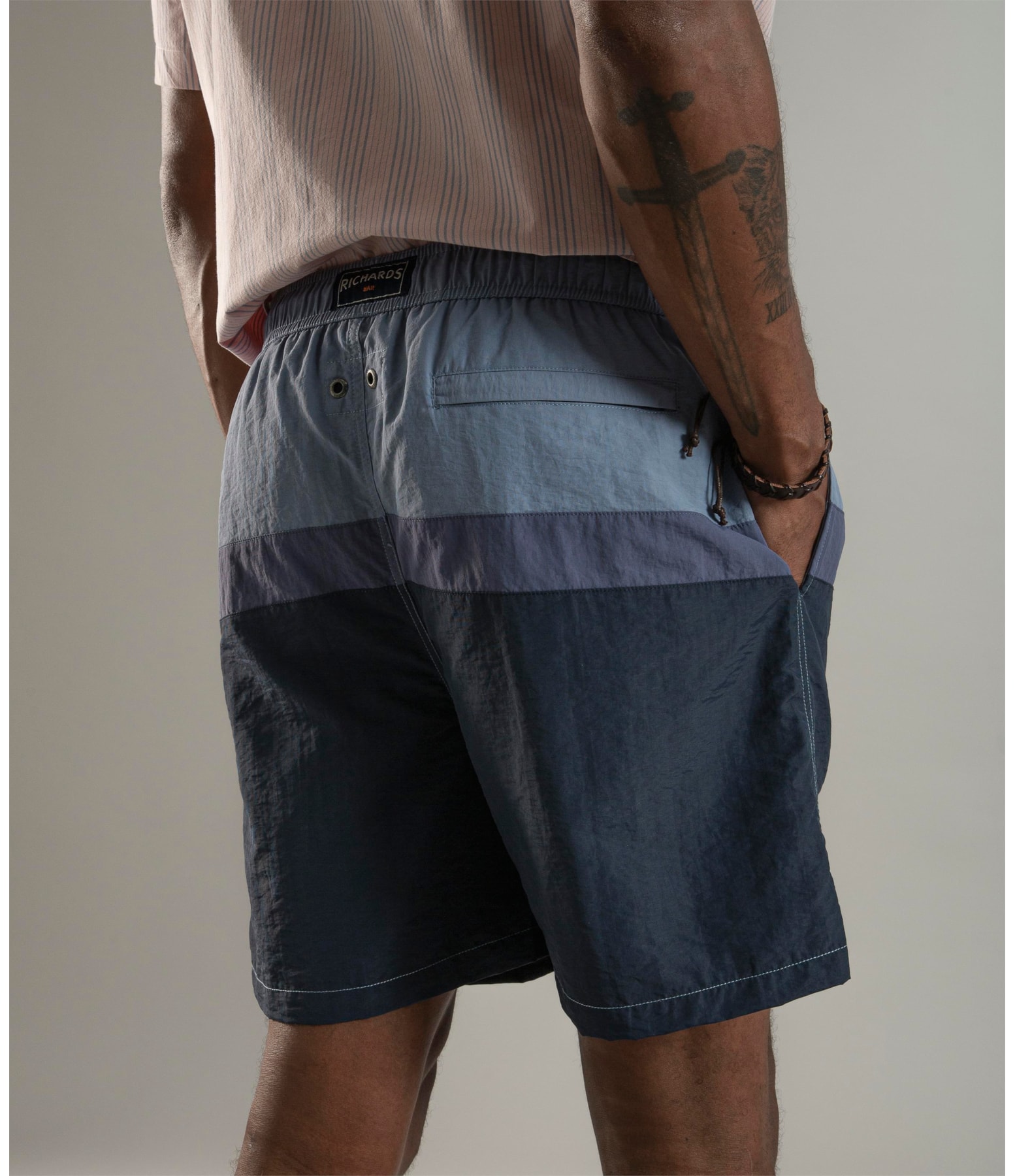 Beach Short Stripes Crumpled Azul Jeans
