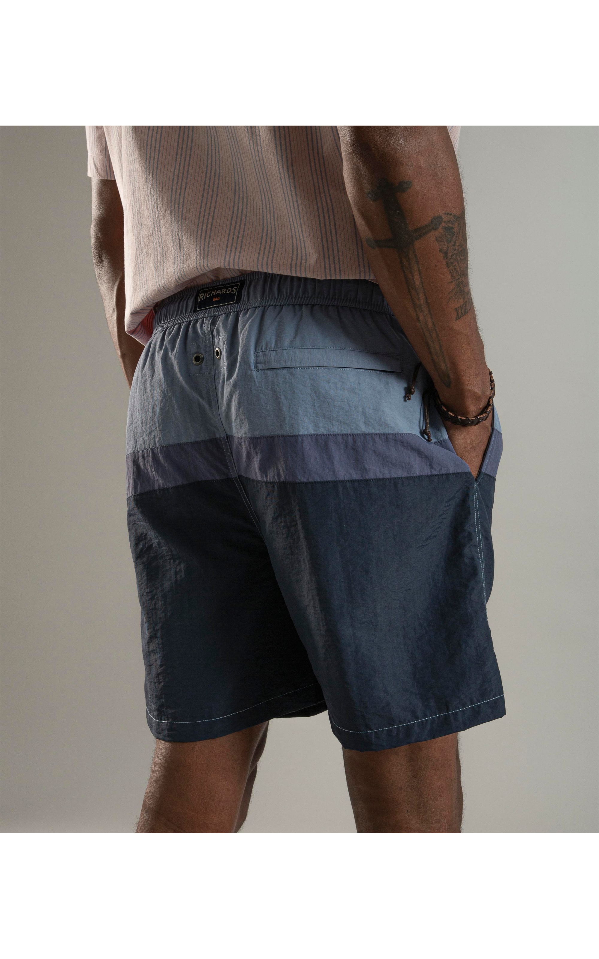Beach Short Stripes Crumpled Azul Jeans