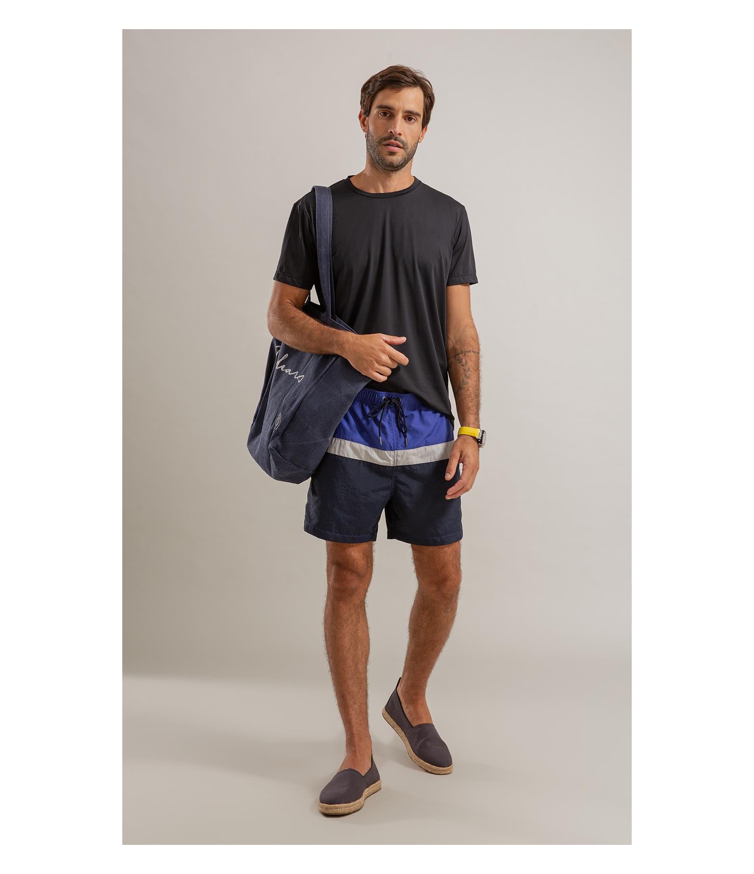 Beach Short Stripes Crumpled Regular Dark Navy