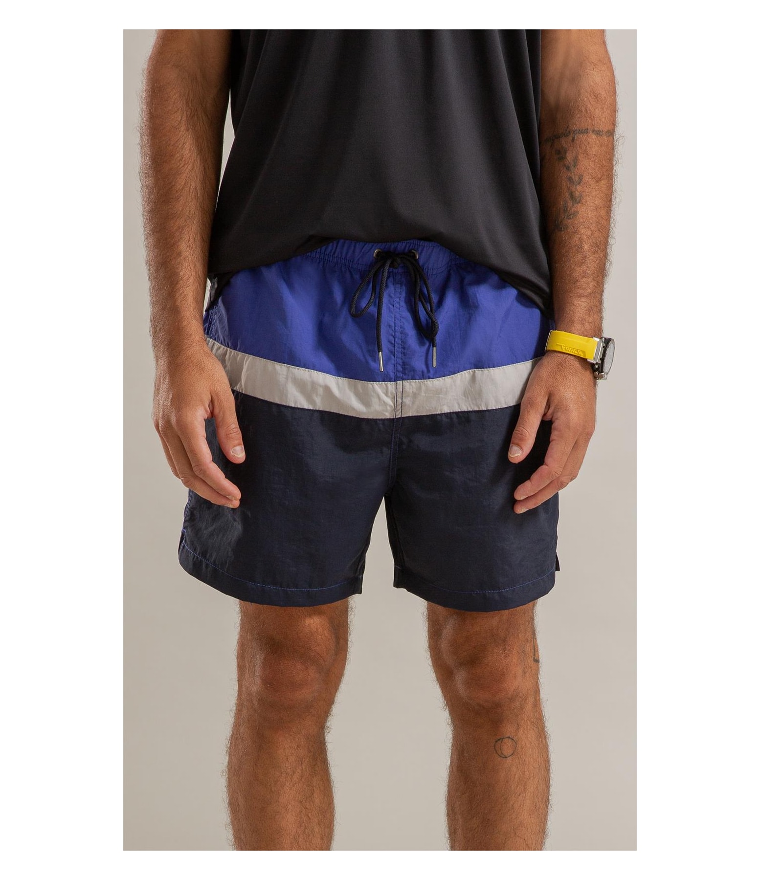 Beach Short Stripes Crumpled Regular Dark Navy