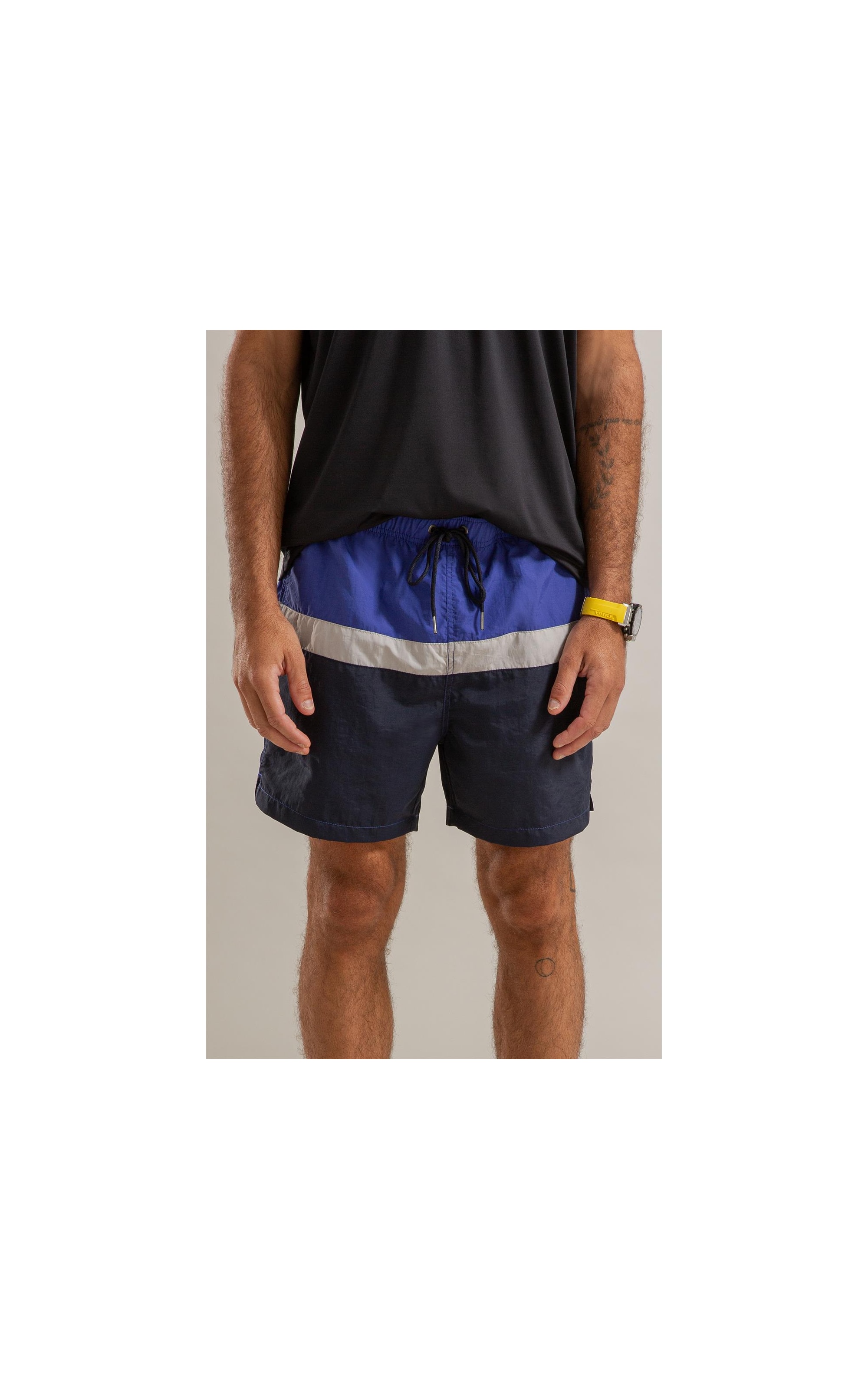 Beach Short Stripes Crumpled Regular Dark Navy