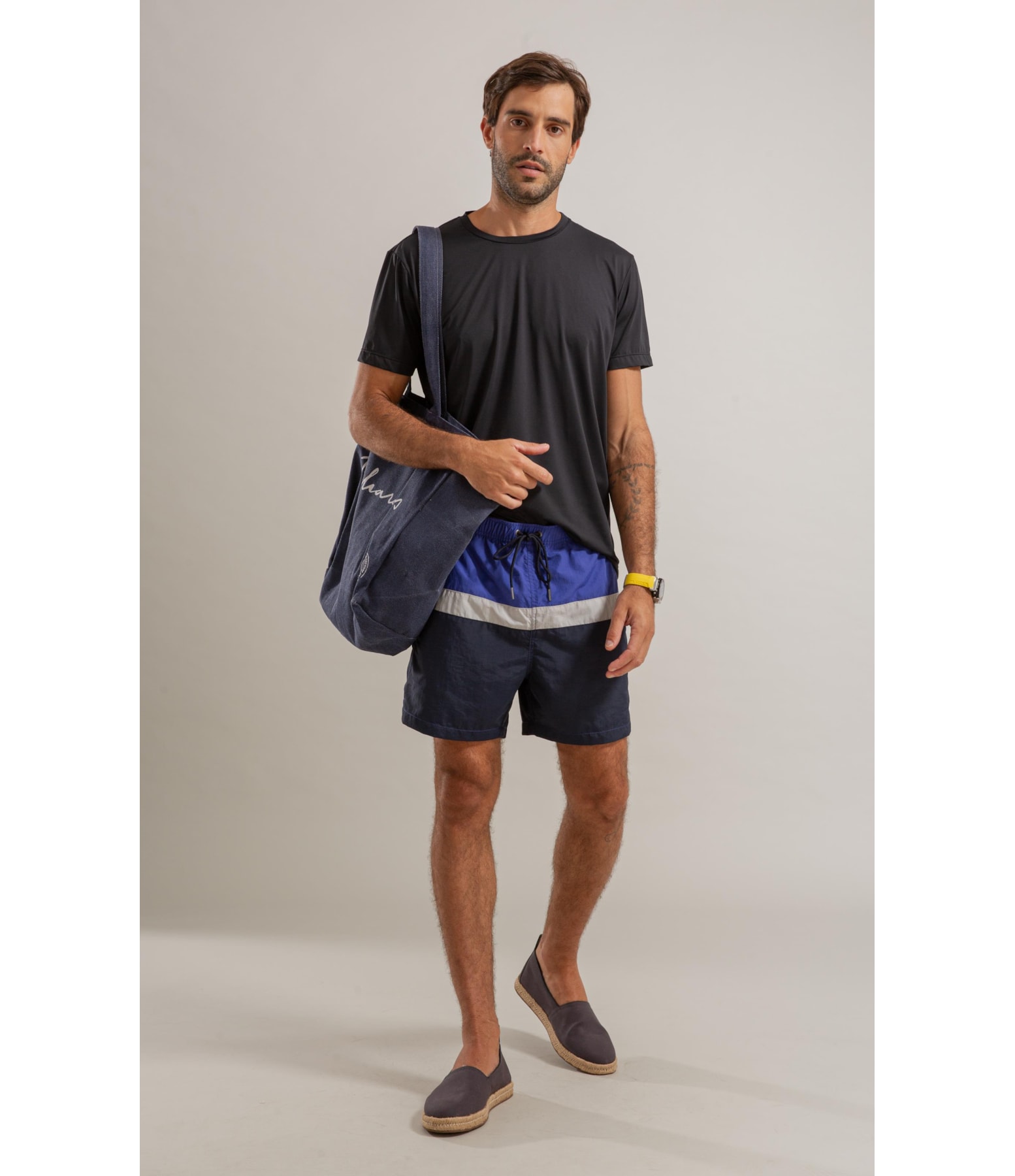 Beach Short Stripes Crumpled Regular Dark Navy