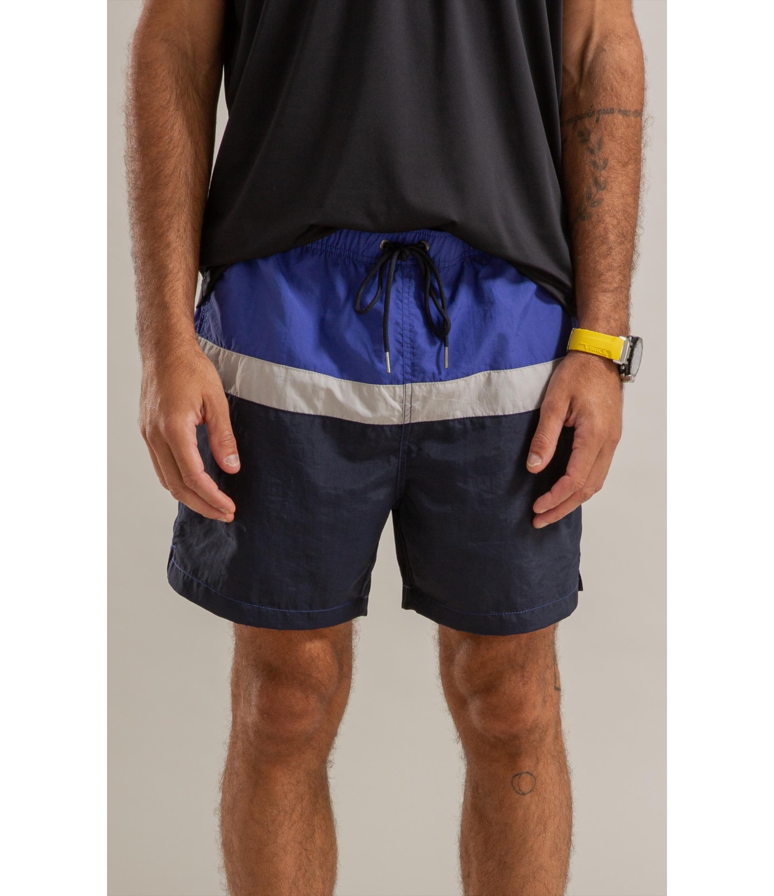 Beach Short Stripes Crumpled Regular Dark Navy