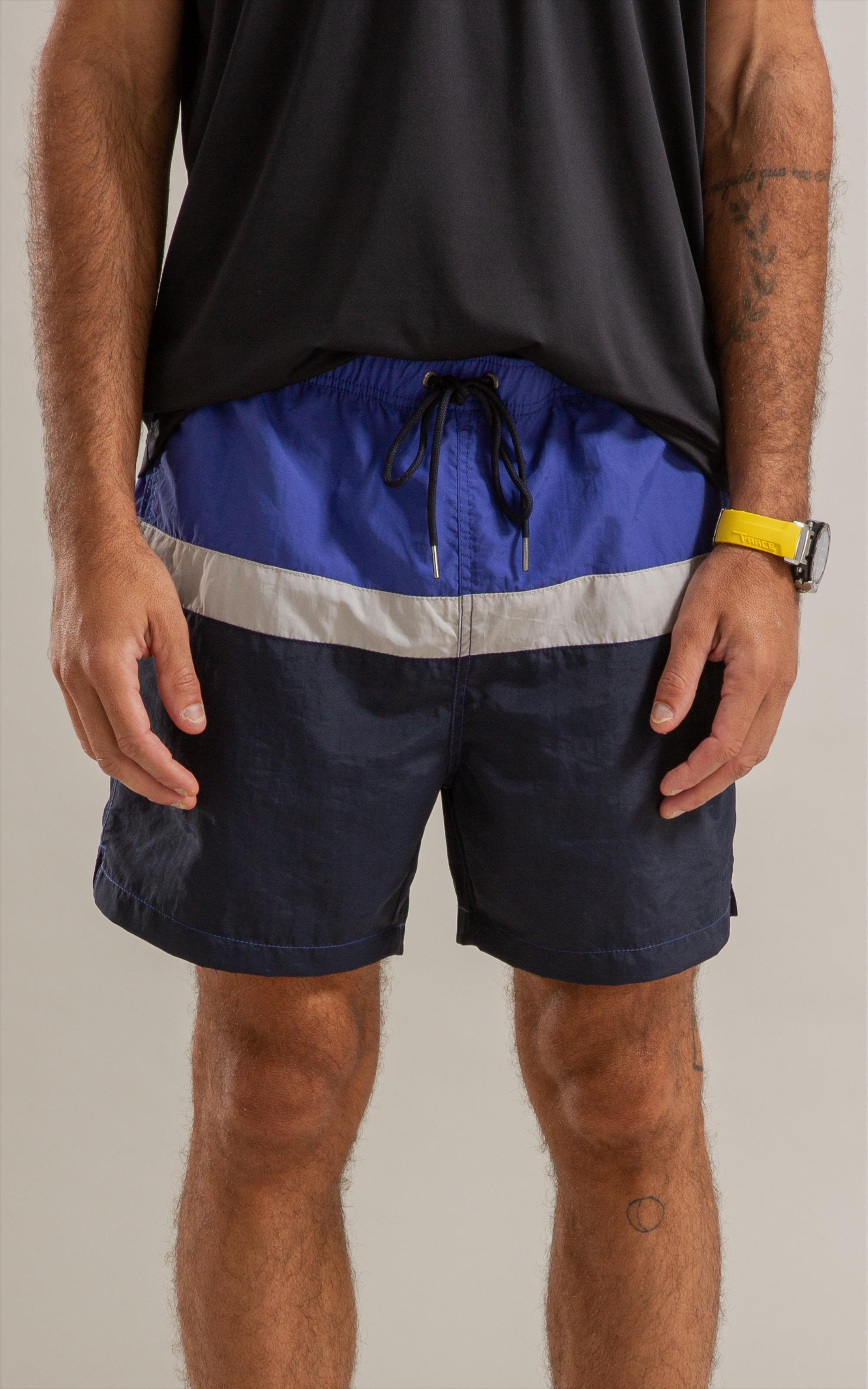 Beach Short Stripes Crumpled Regular Dark Navy