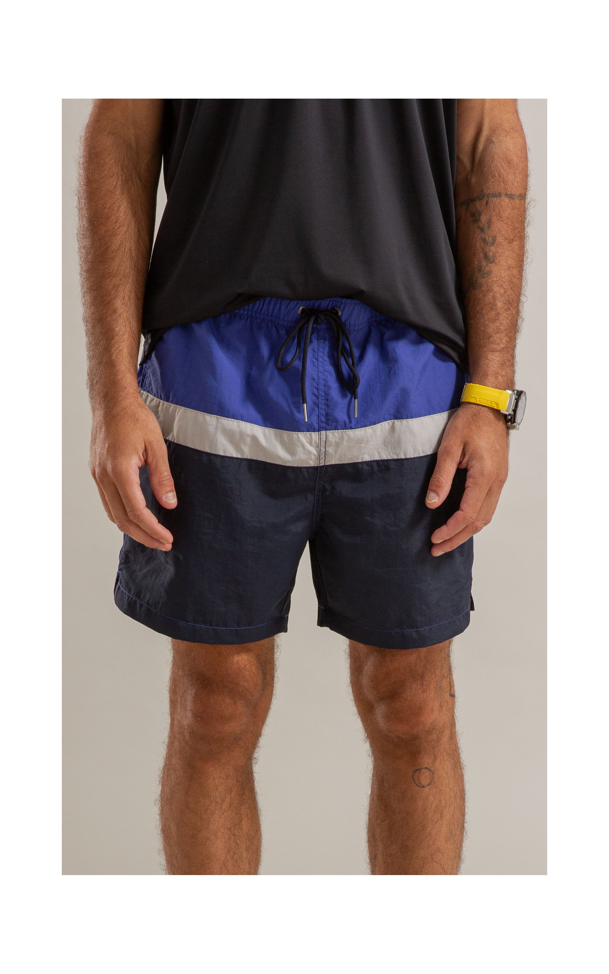 Beach Short Stripes Crumpled Regular Dark Navy