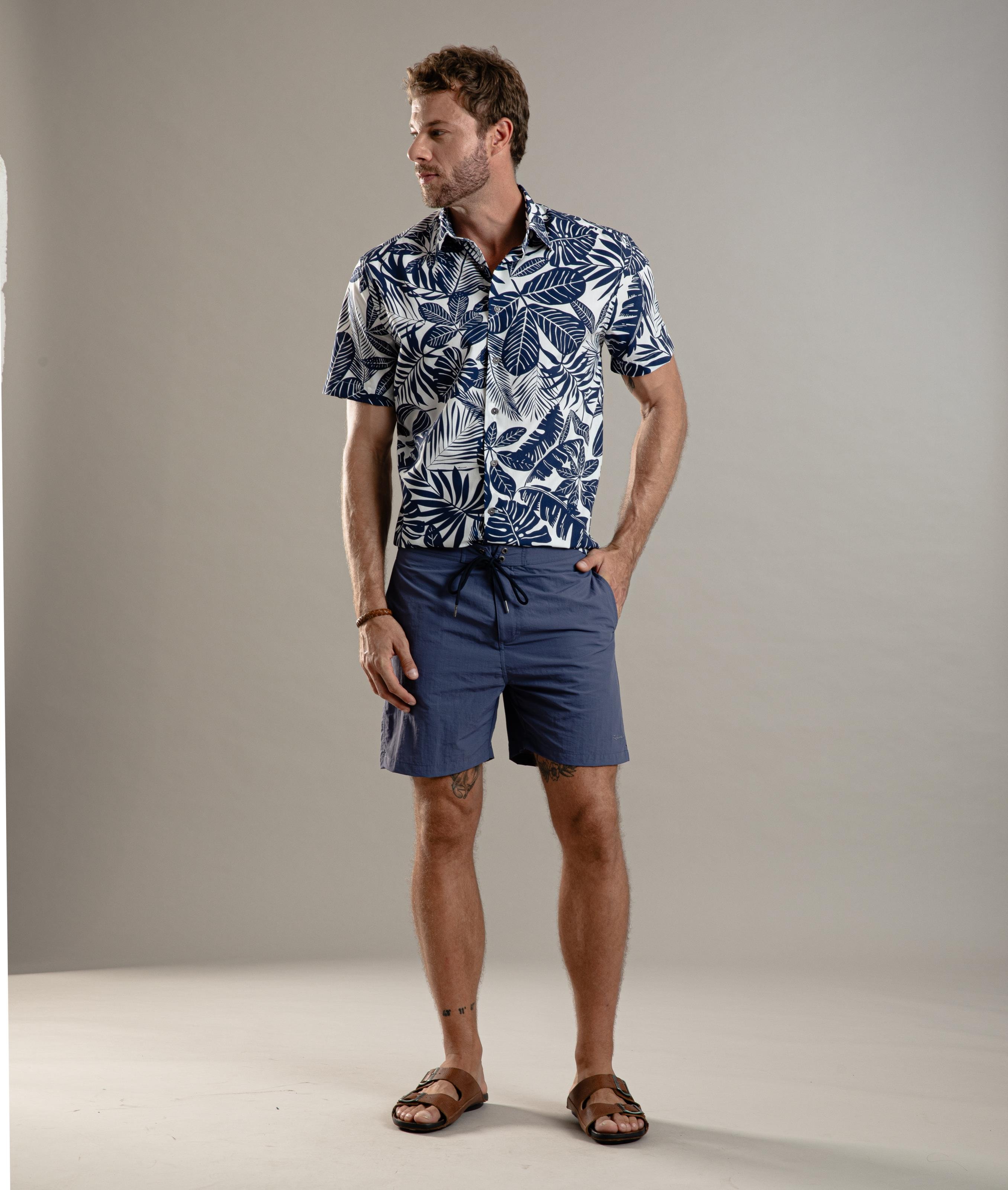 Beach Short Surf Crumpled Azul Jeans
