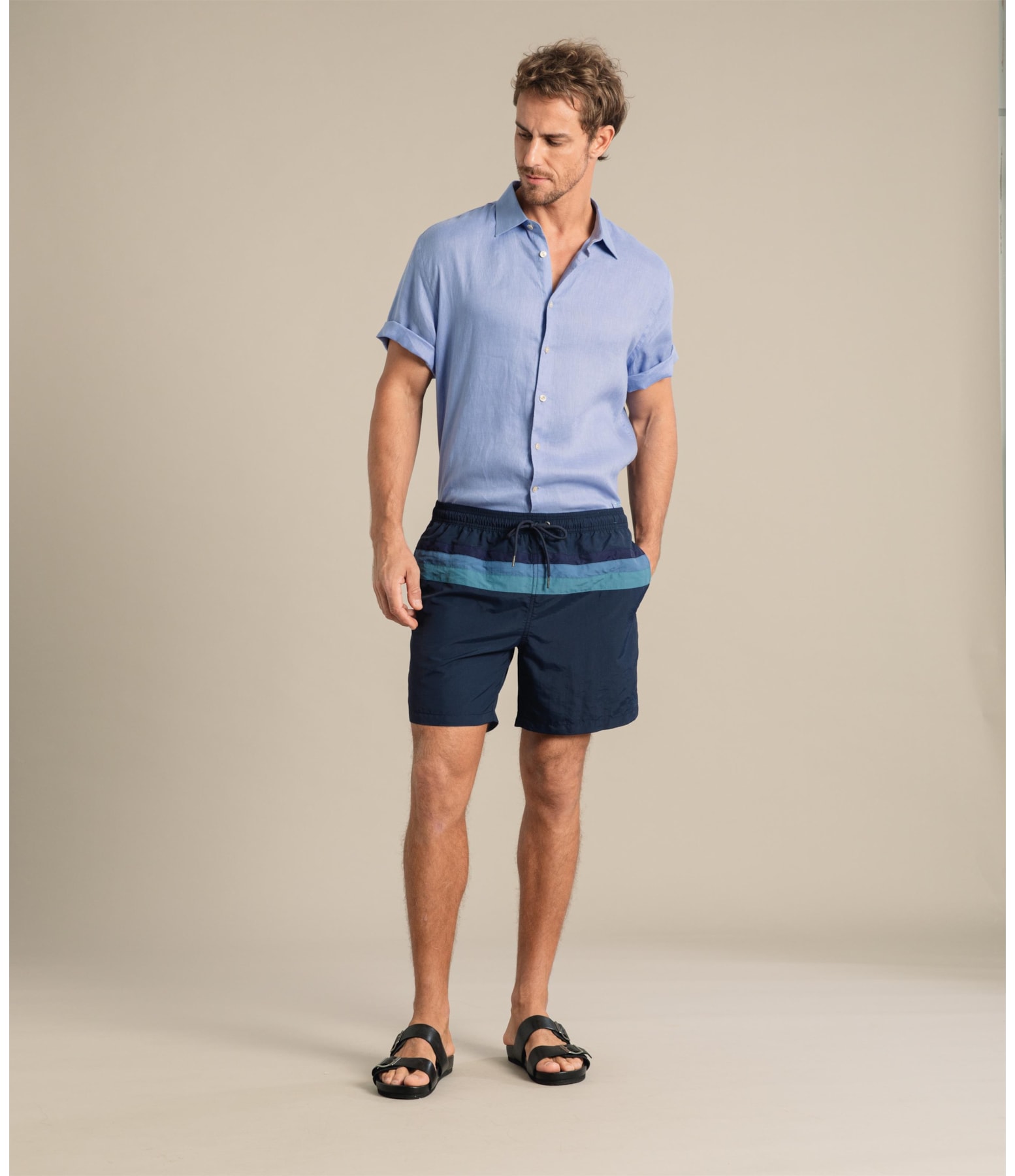 Beach Short Triple Stripes Regular Dark Navy