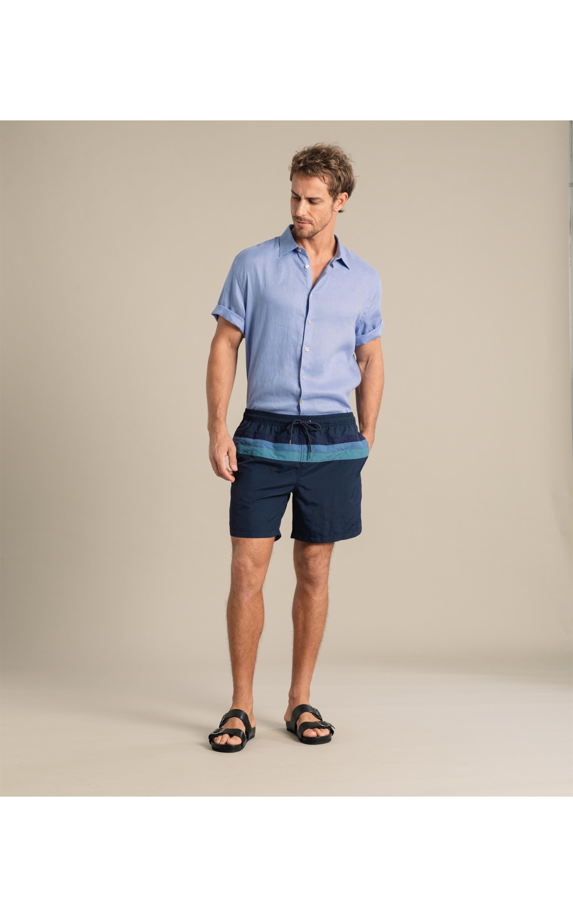 Beach Short Triple Stripes Regular Dark Navy