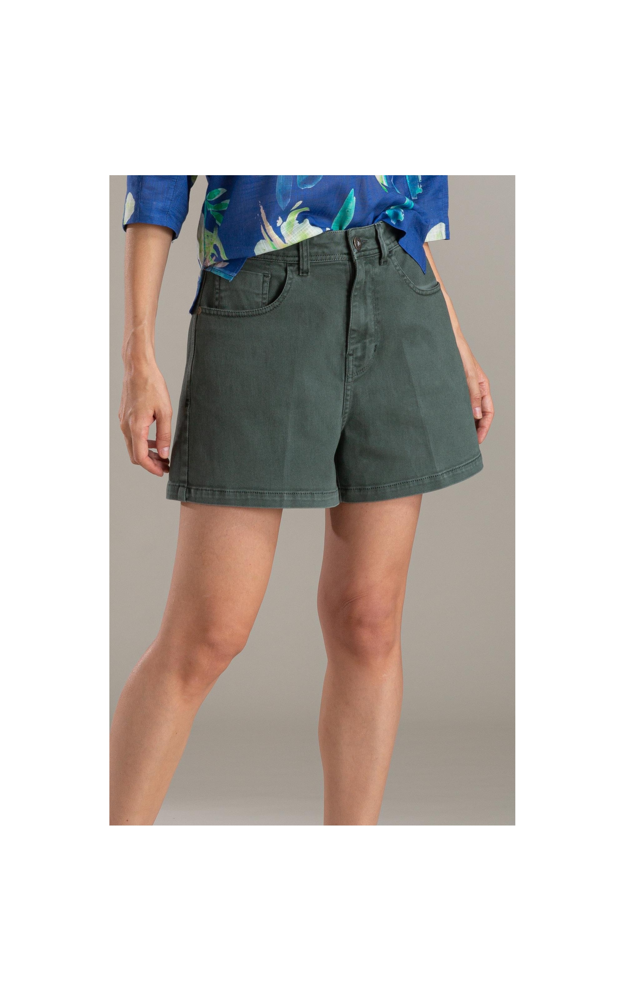 Bermuda 5pockets White Denim Verde Army