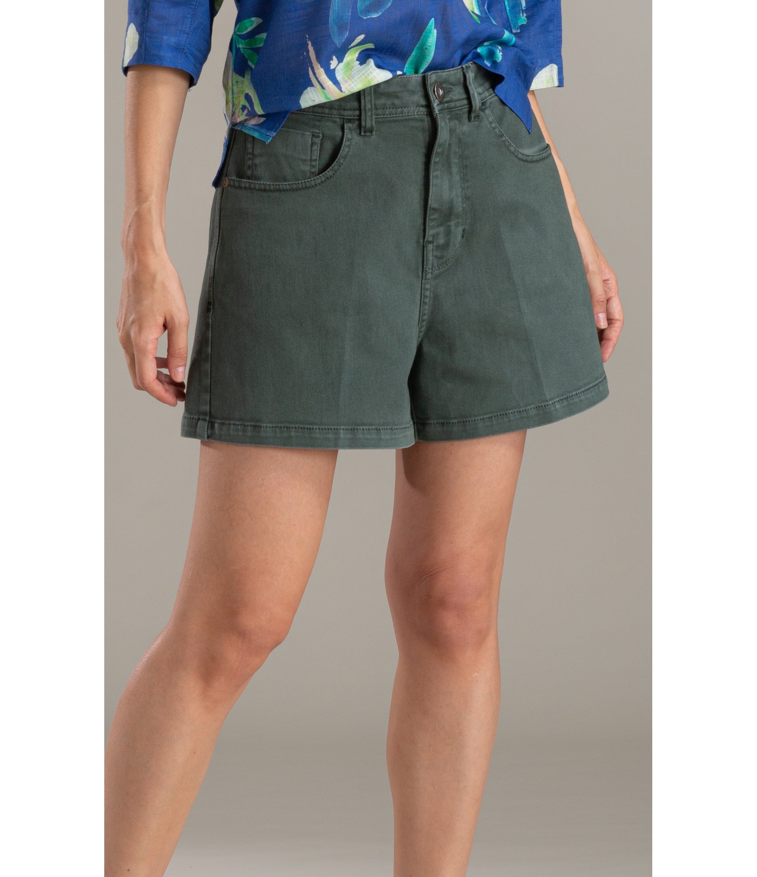 Bermuda 5pockets White Denim Verde Army