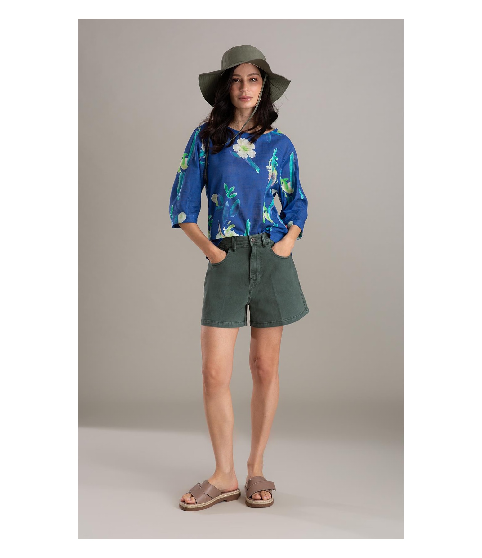 Bermuda 5pockets White Denim Verde Army