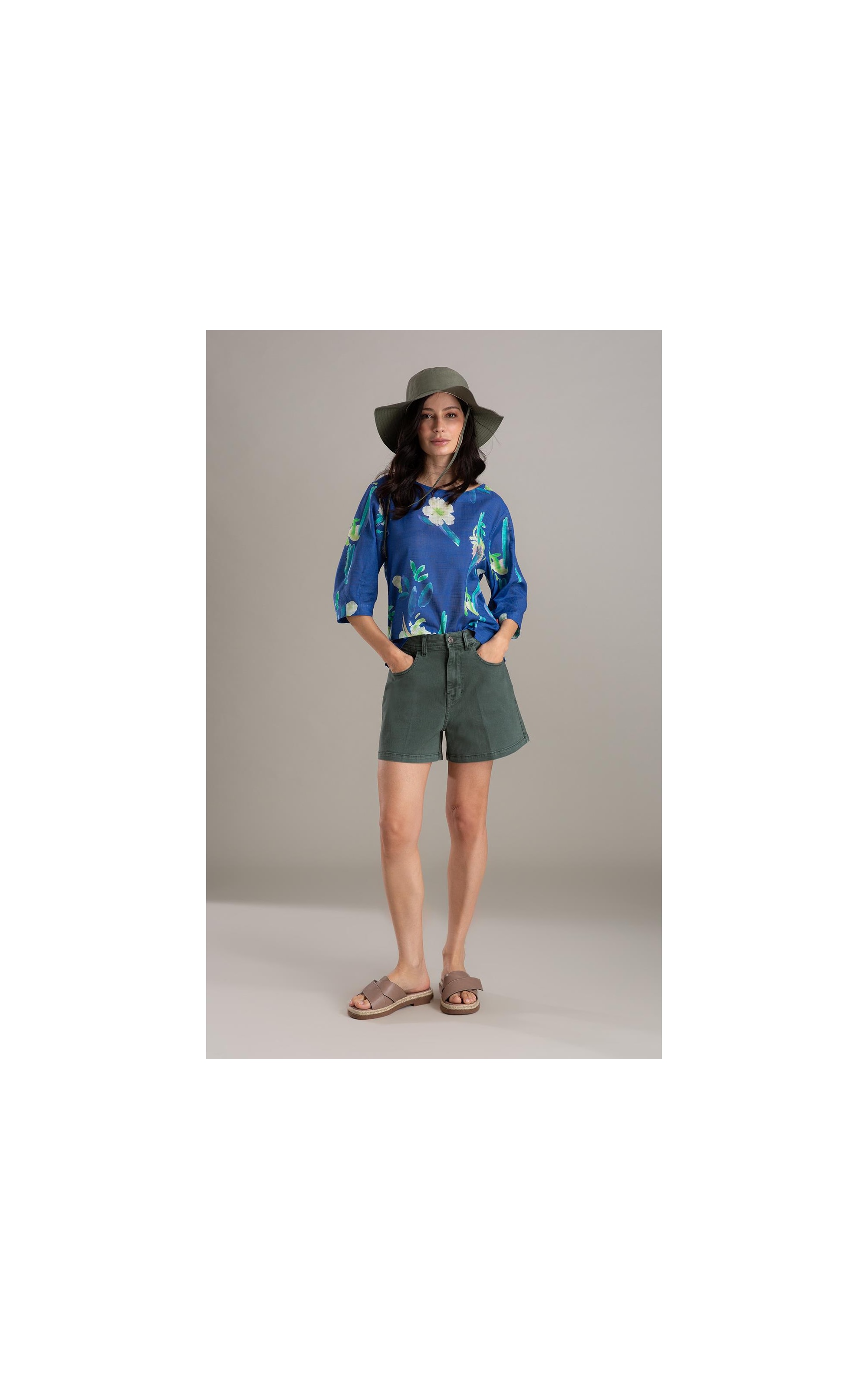 Bermuda 5pockets White Denim Verde Army