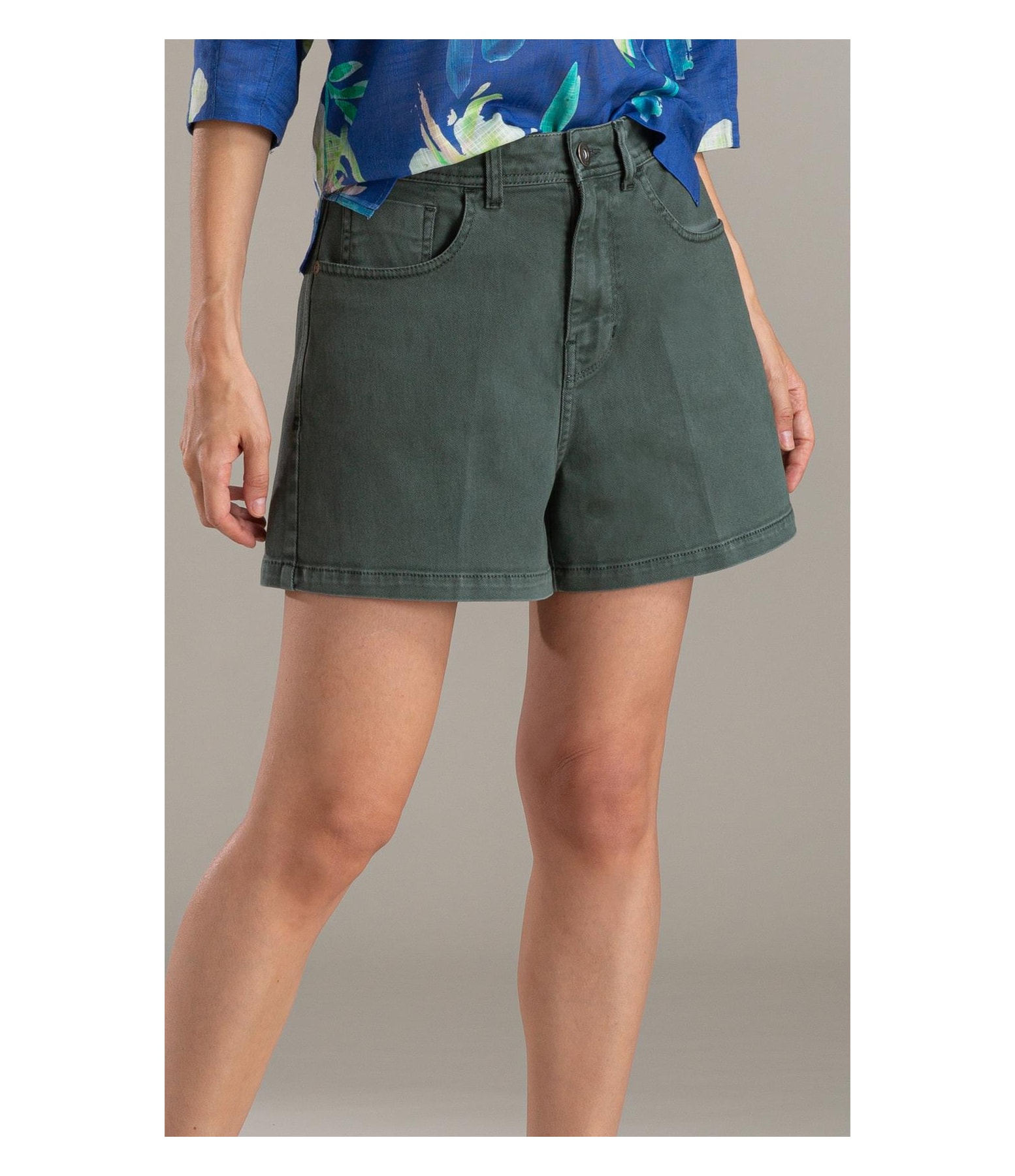 Bermuda 5pockets White Denim Verde Army