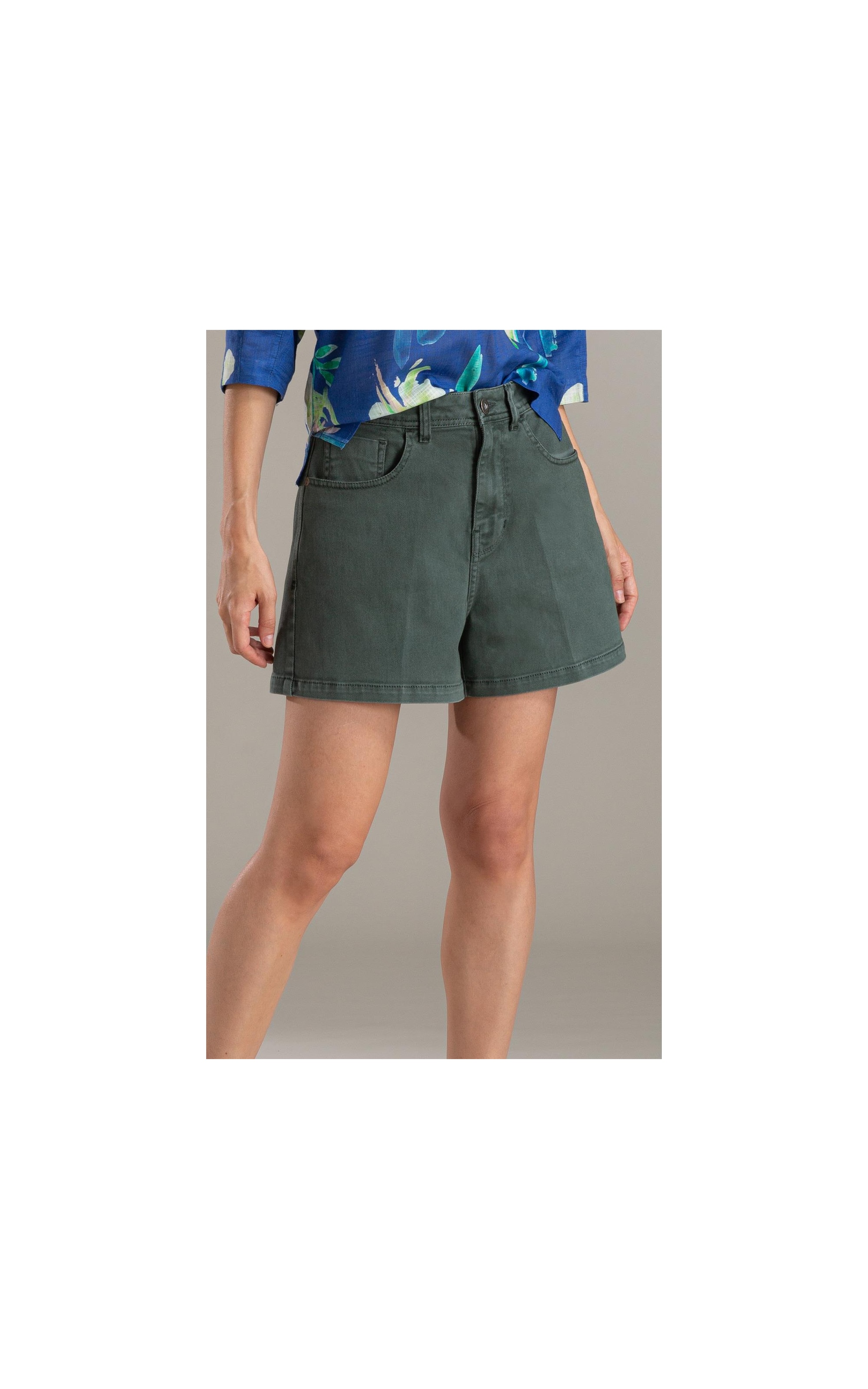 Bermuda 5pockets White Denim Verde Army