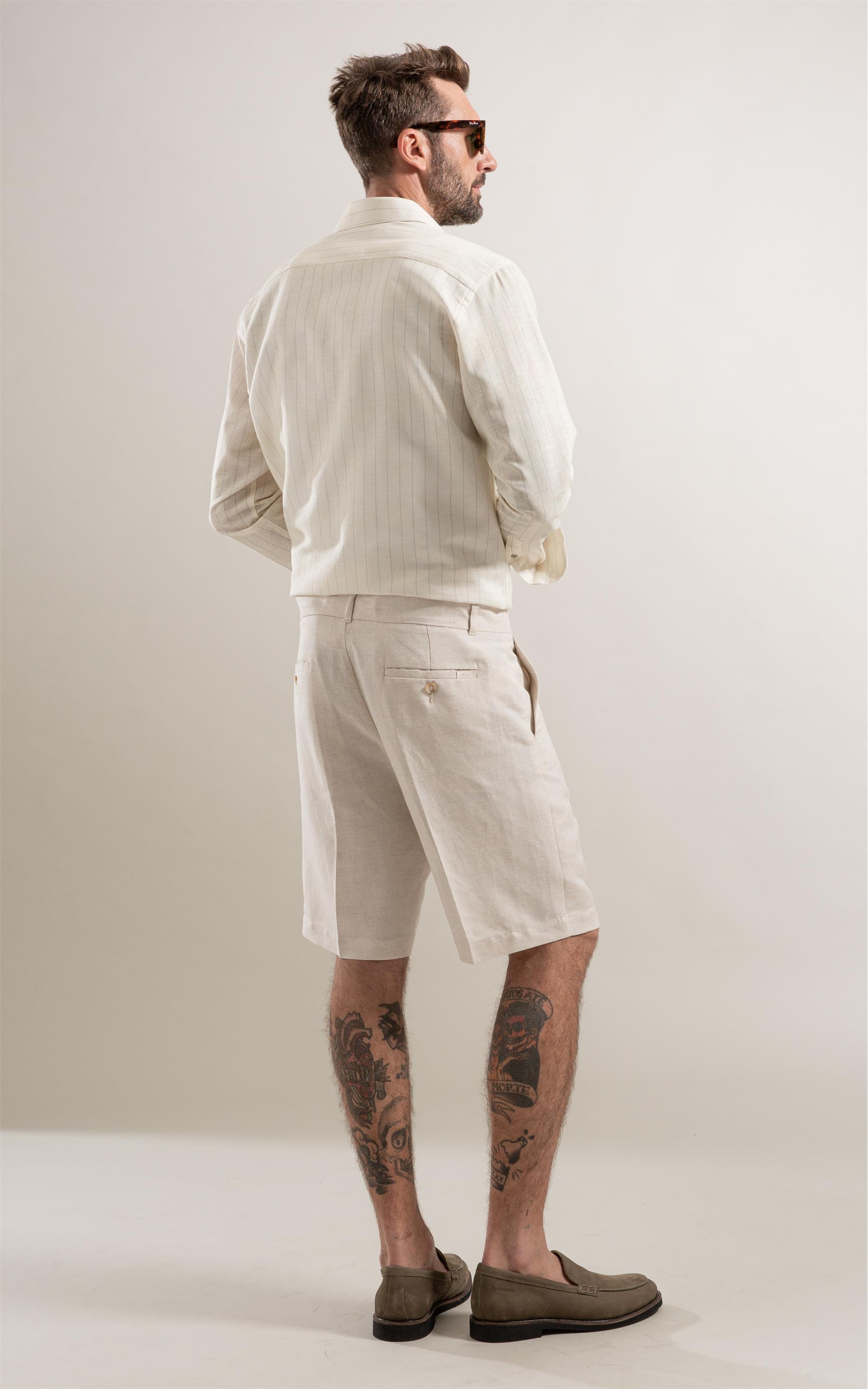 Bermuda Chino Long Linho Blend Natural