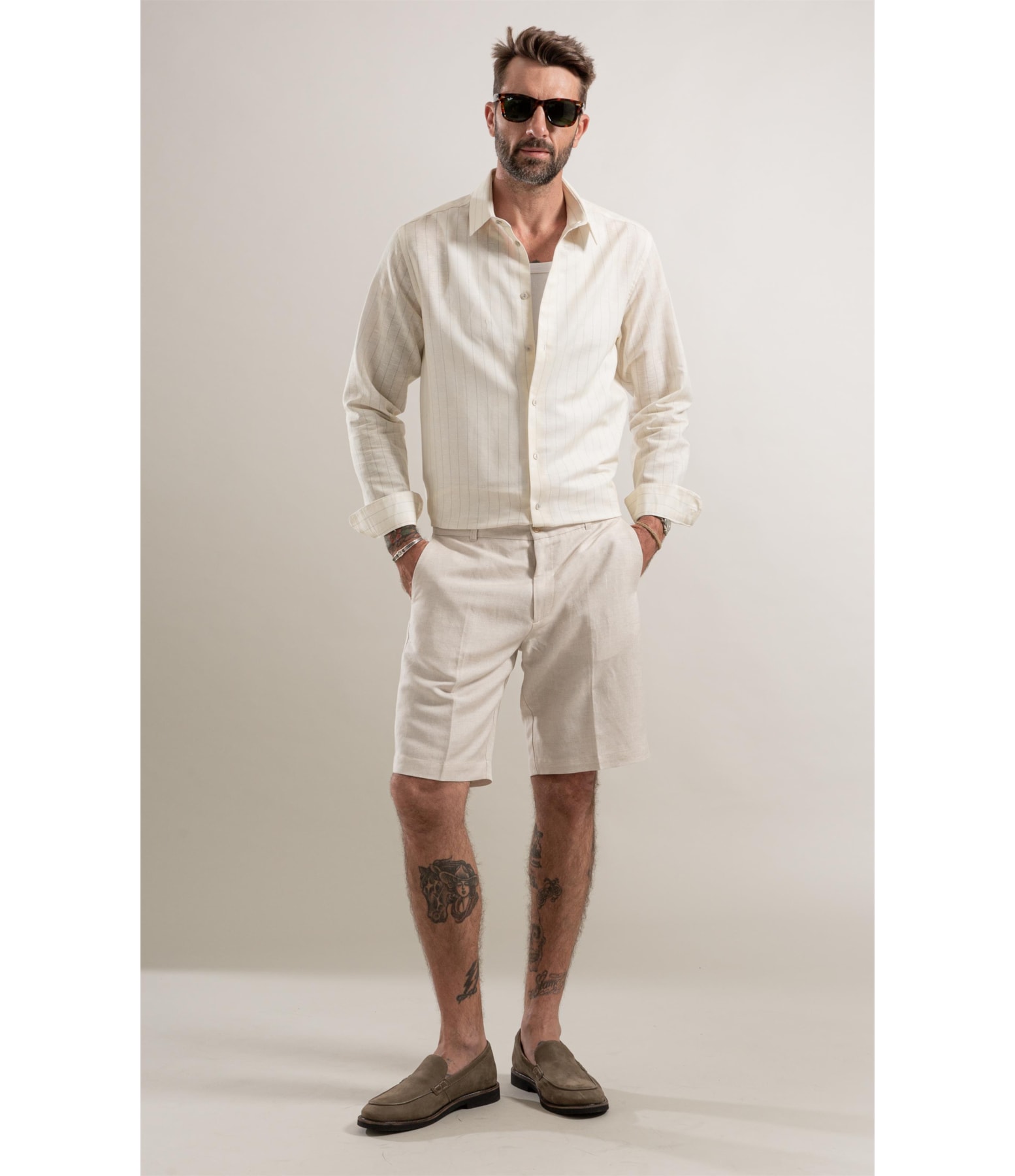 Bermuda Chino Long Linho Blend Natural
