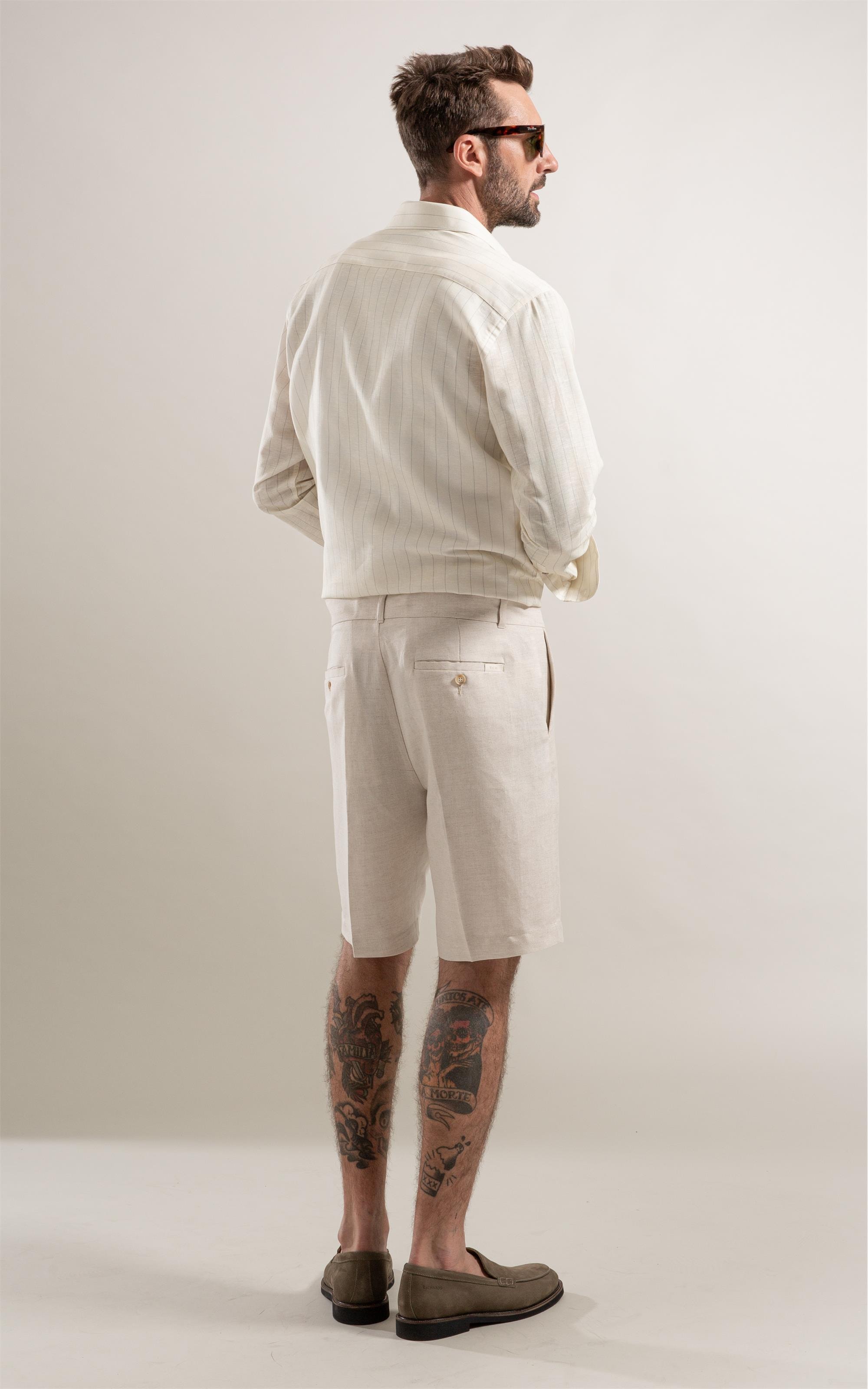 Bermuda Chino Long Linho Blend Natural
