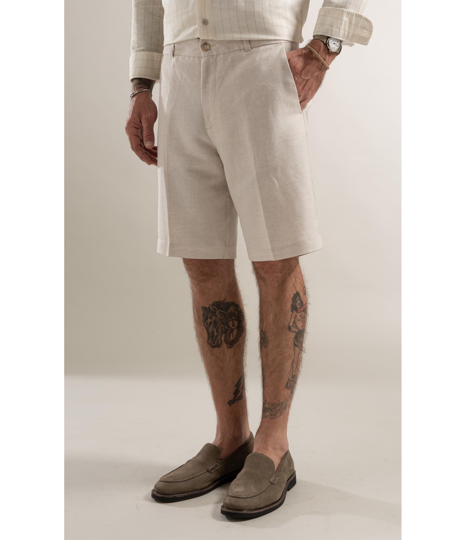 Bermuda Chino Long Linho Blend Natural